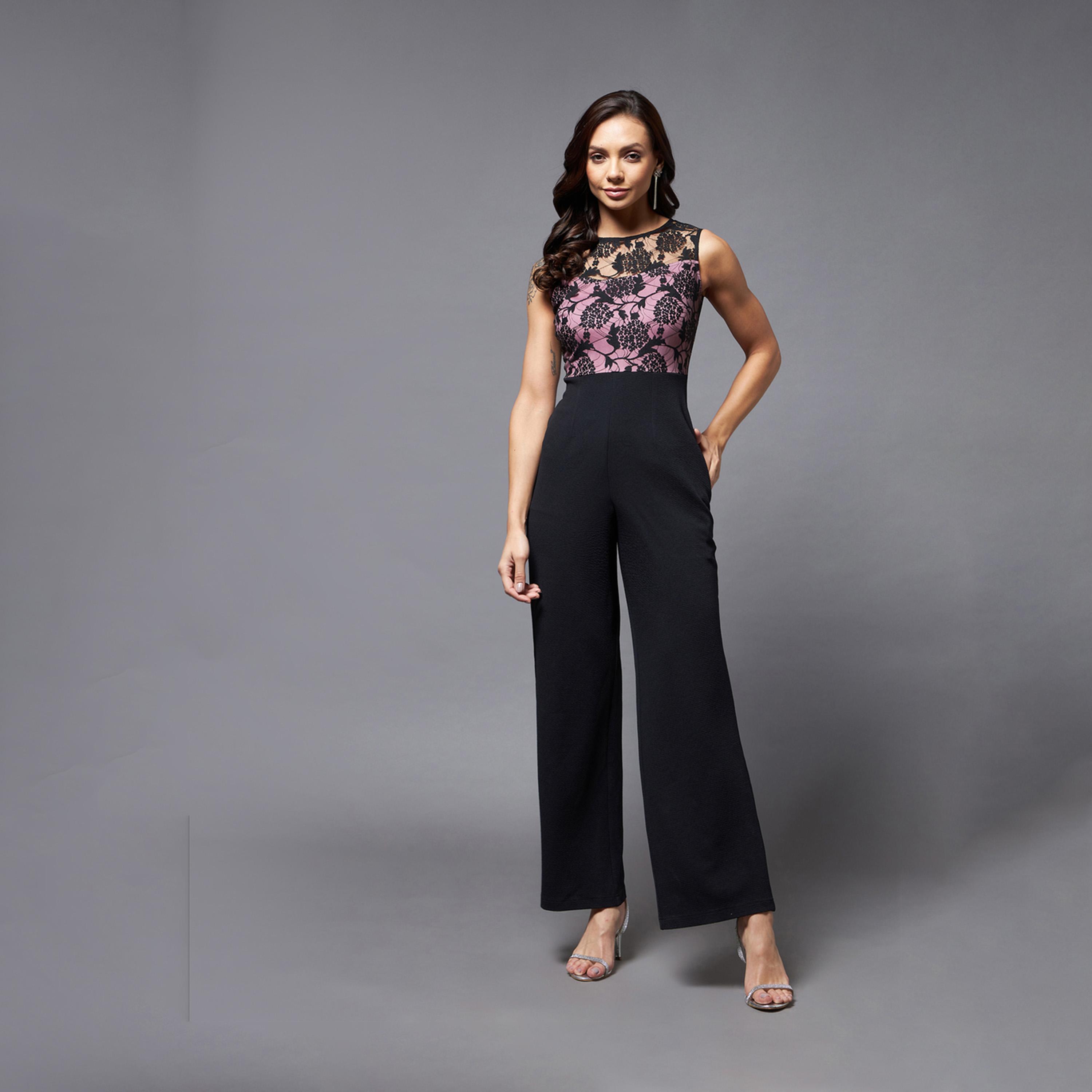 ستايلي - جمبسوت بدون أكمام مع إضافات الدانتيل وساق واسعة-women-clothing-jumpsuits-image-1