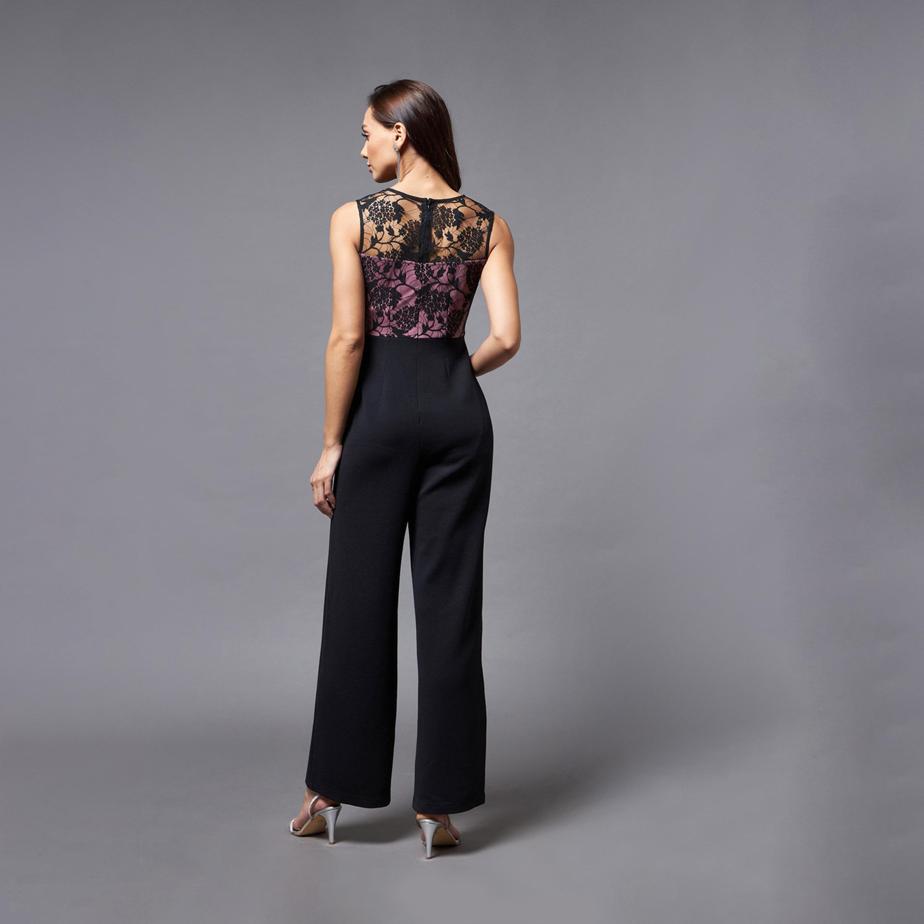 ستايلي - جمبسوت بدون أكمام مع إضافات الدانتيل وساق واسعة-women-clothing-jumpsuits-image-2