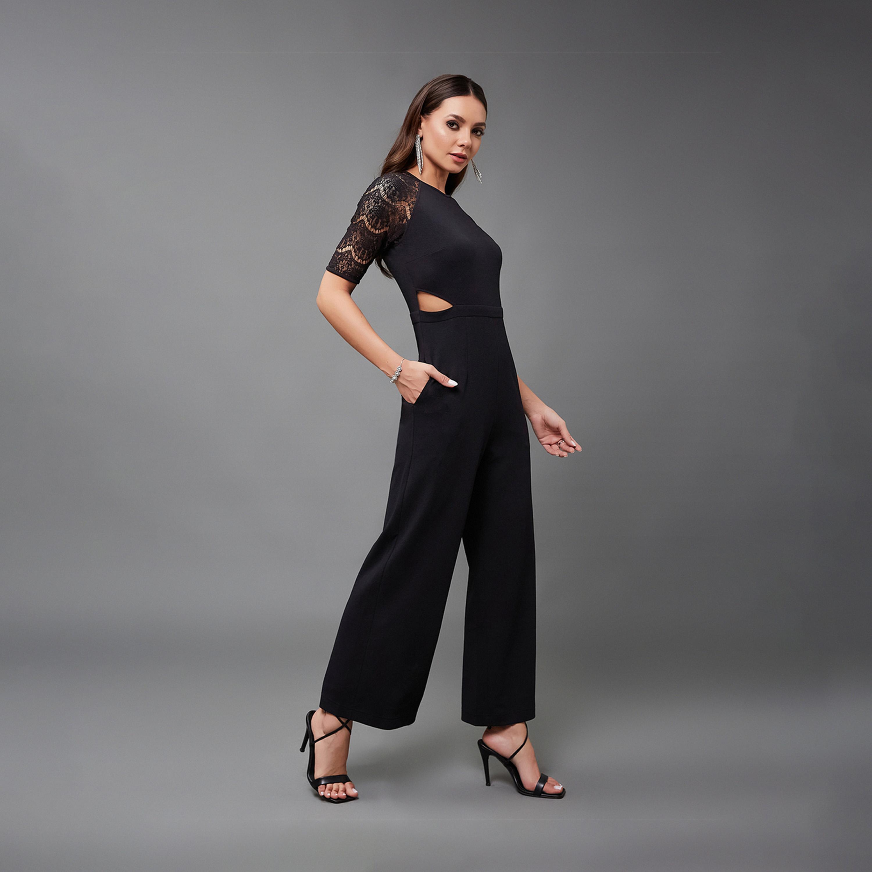 Styli Lace Insert Round Neck Wide Leg Jumpsuit With Cut-Out Detail-women-clothing-jumpsuits-image-6