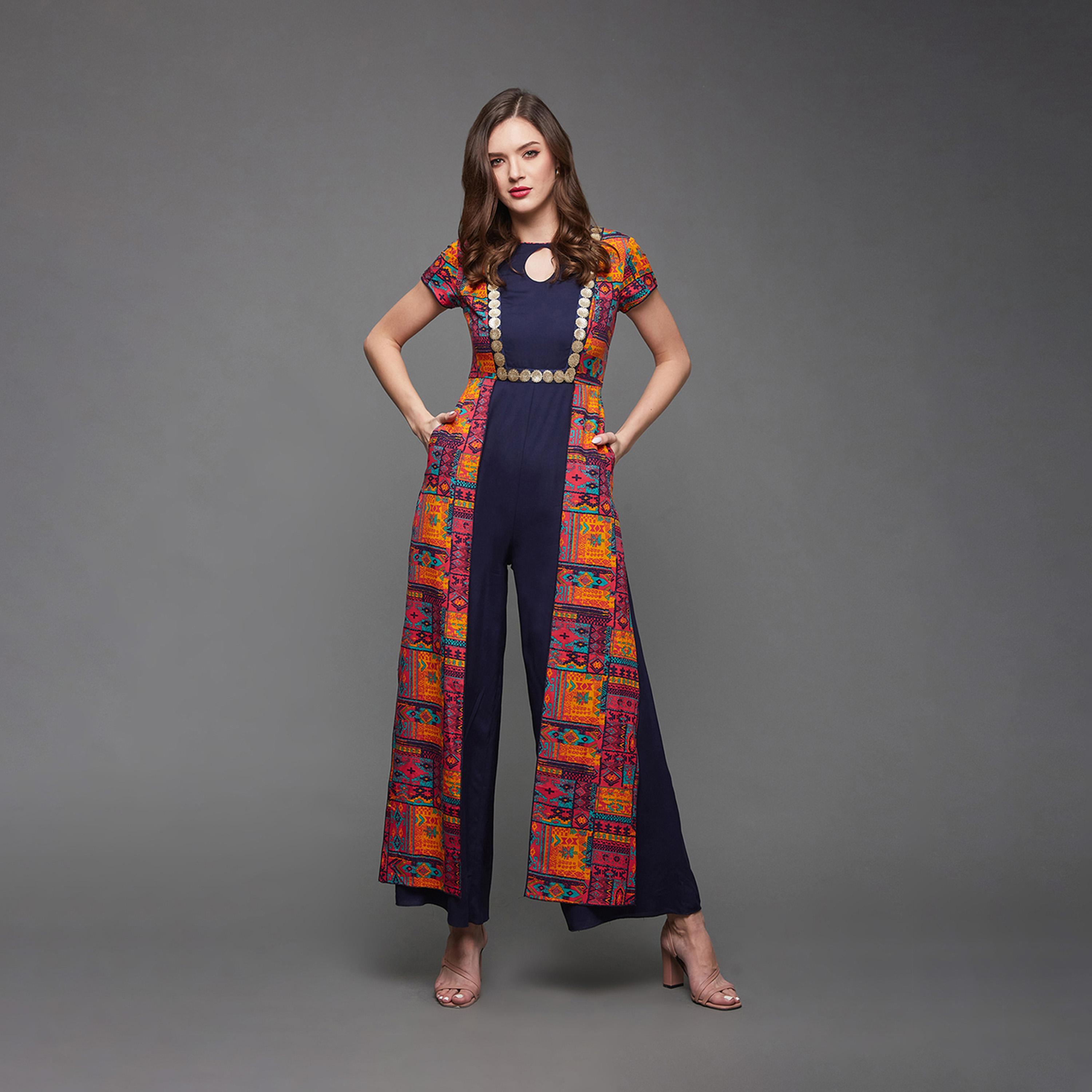 Styli Bohemian Printed Panel Wide Leg Keyhole Neck Jumpsuit-women-clothing-jumpsuits-image-1