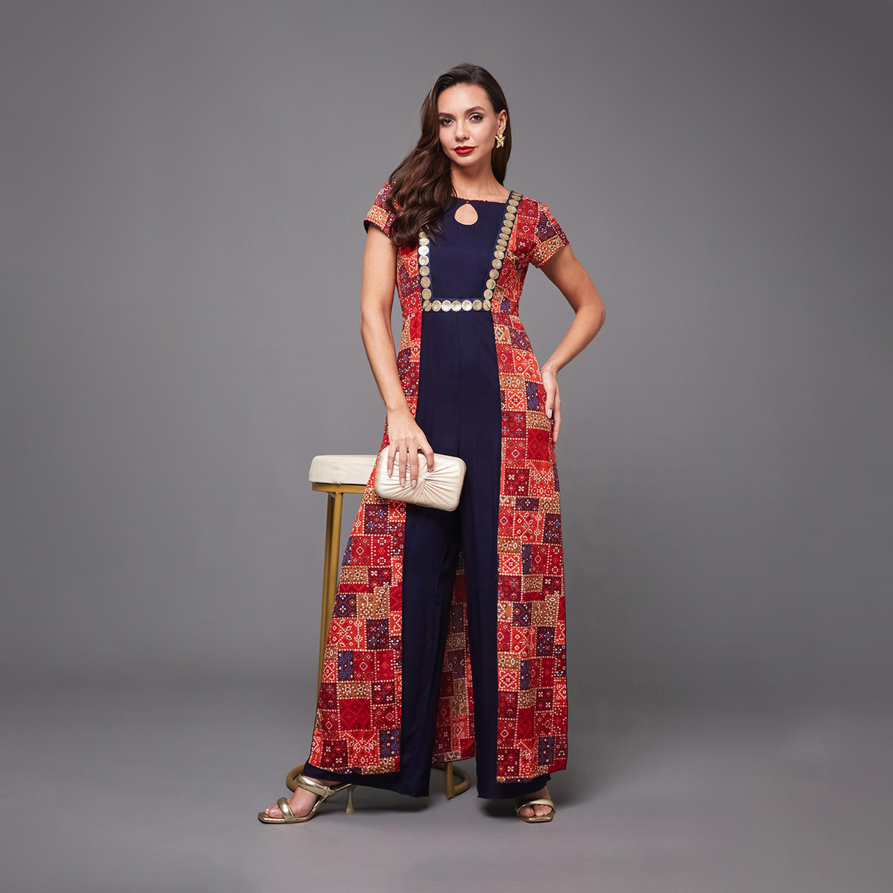 Styli Bohemian Printed Panel Wide Leg Keyhole Neck Jumpsuit-women-clothing-jumpsuits-image-1