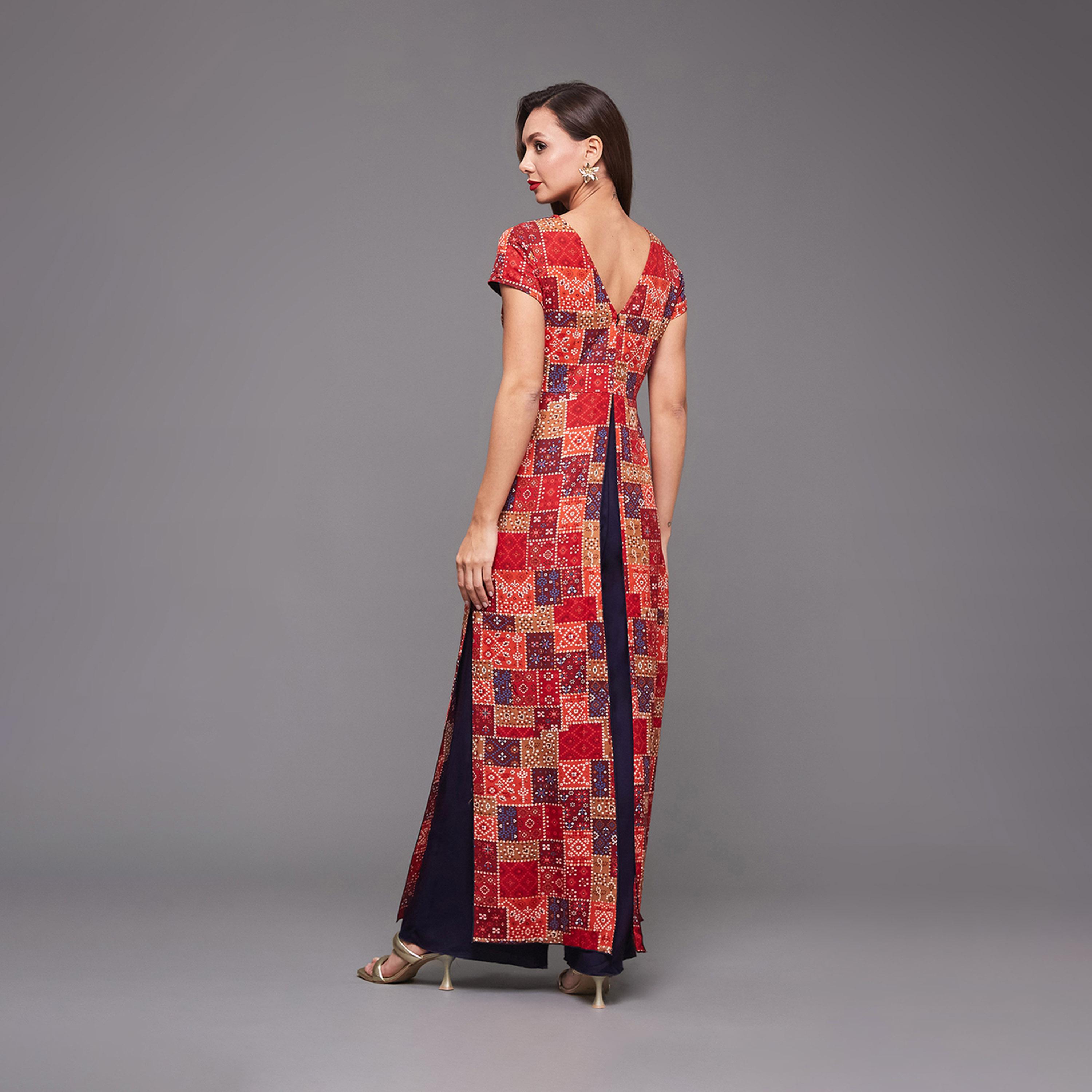 ستايلي - جمبسوت بقصة واسعة وقبة على شكل فتحة وطباعة بوهيمية-women-clothing-jumpsuits-image-3