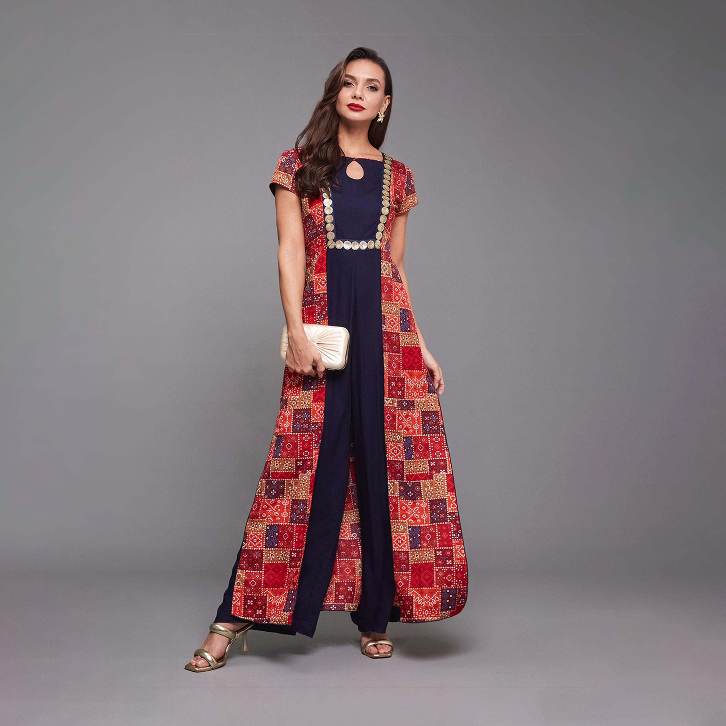ستايلي - جمبسوت بقصة واسعة وقبة على شكل فتحة وطباعة بوهيمية-women-clothing-jumpsuits-image-4