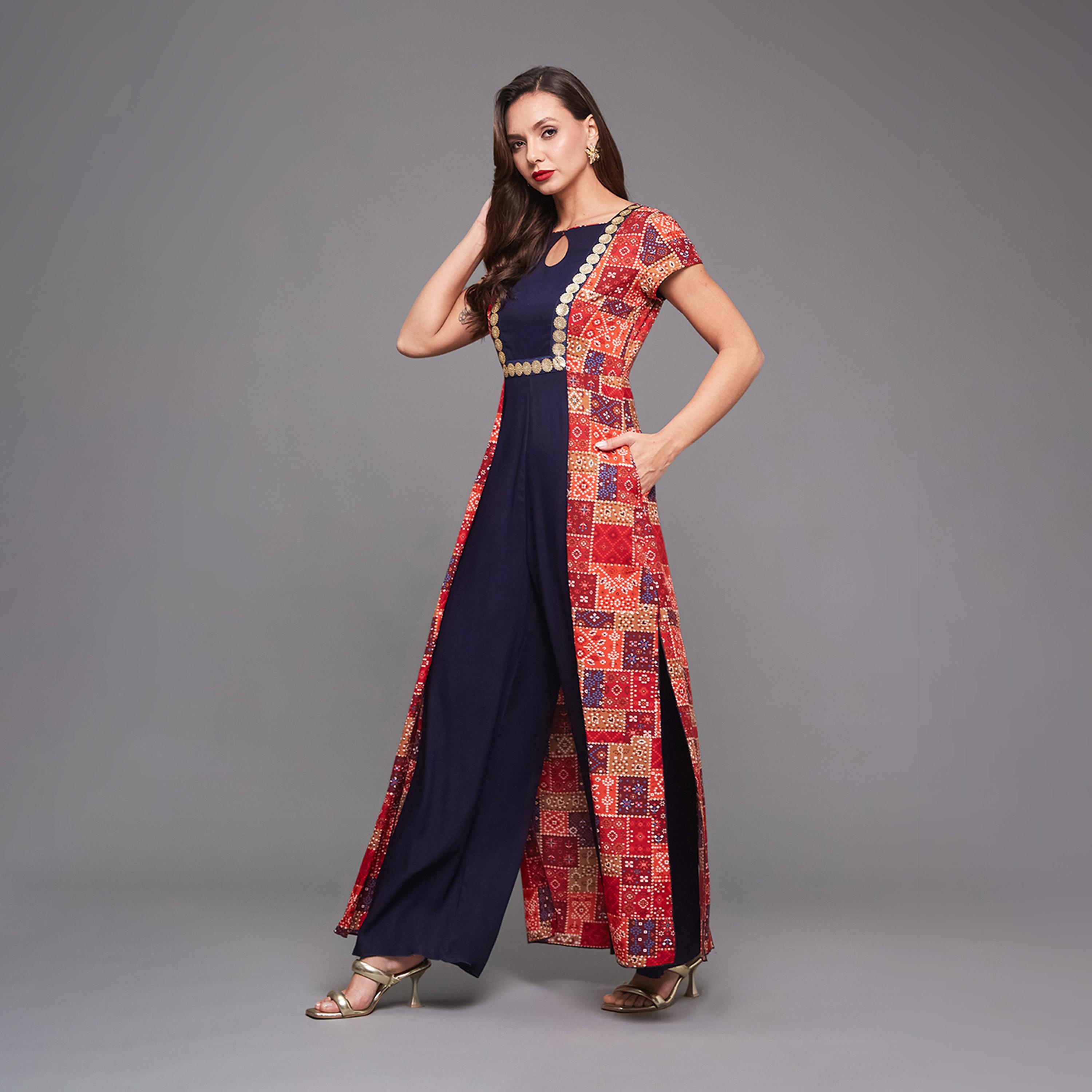 ستايلي - جمبسوت بقصة واسعة وقبة على شكل فتحة وطباعة بوهيمية-women-clothing-jumpsuits-image-5