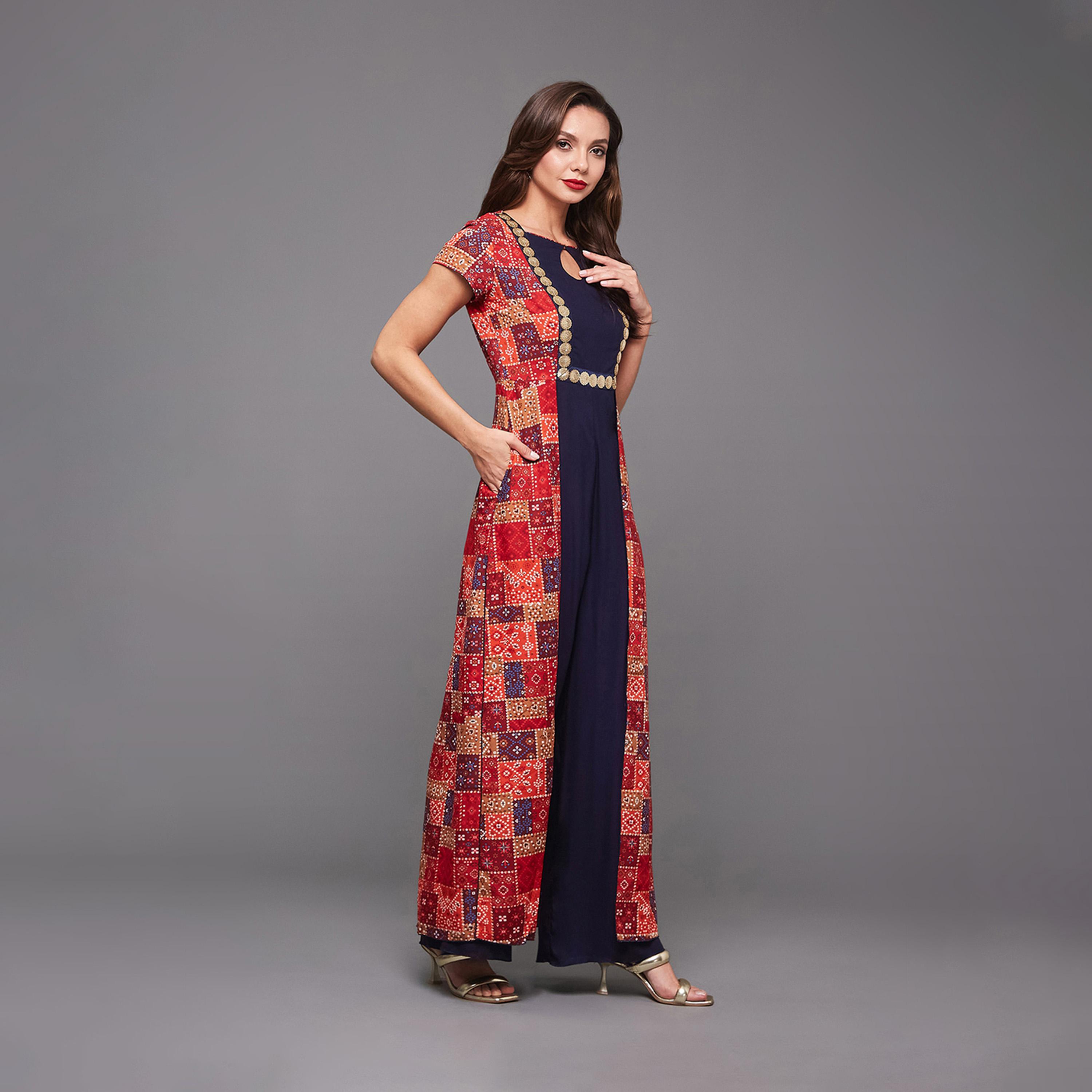 ستايلي - جمبسوت بقصة واسعة وقبة على شكل فتحة وطباعة بوهيمية-women-clothing-jumpsuits-image-6