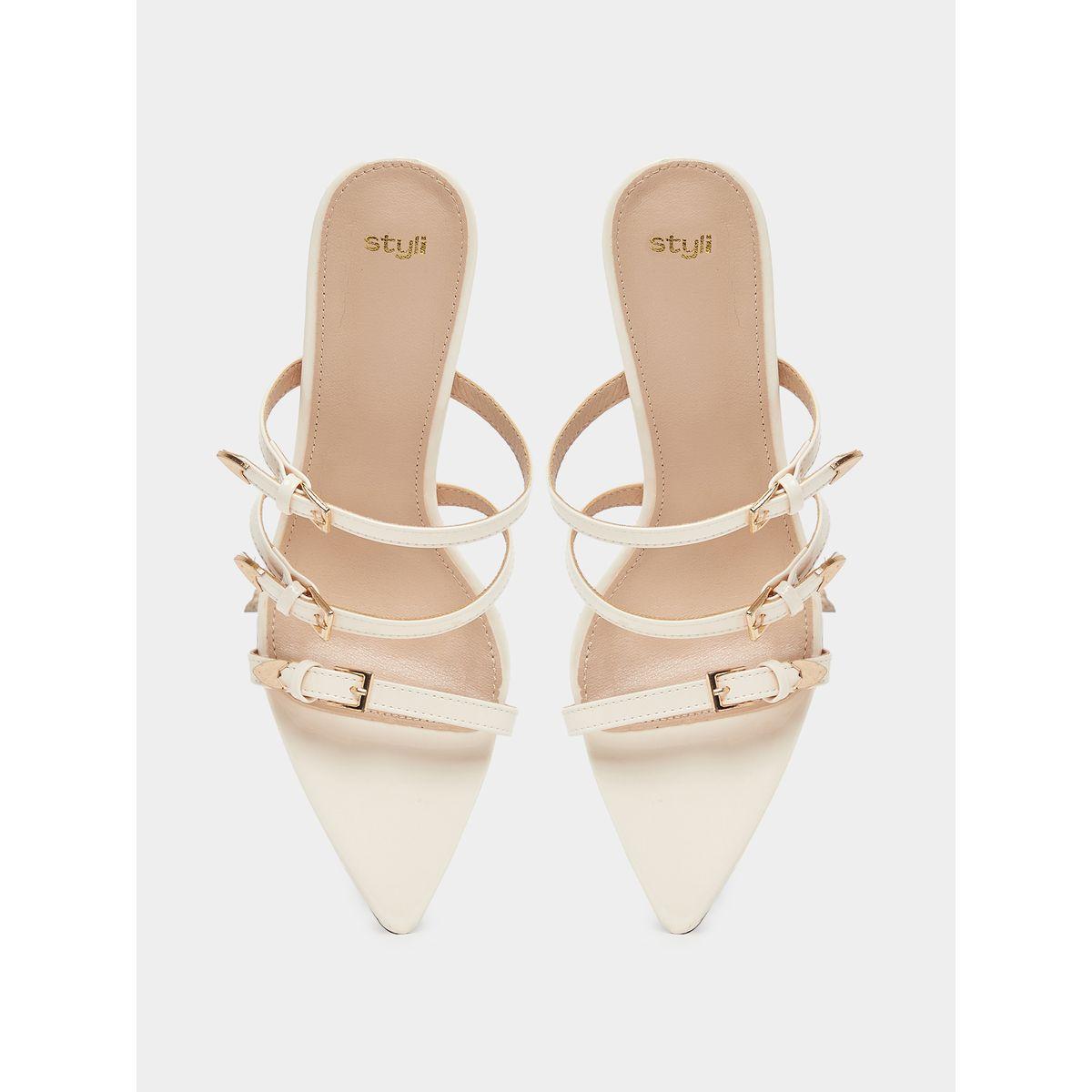 Styli Metal Heel Pointed Toe Buckle Accent Sandals-women-shoes-heels-image-5