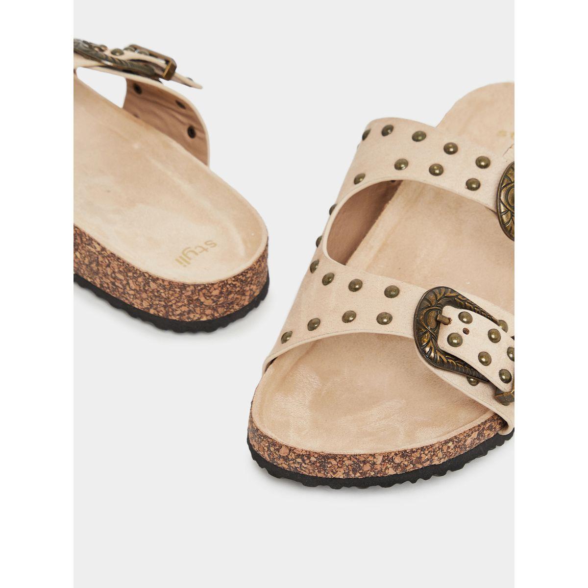 Styli Studded Buckle Accent Slip-On Sandals-women-shoes-sandals-flats-image-3