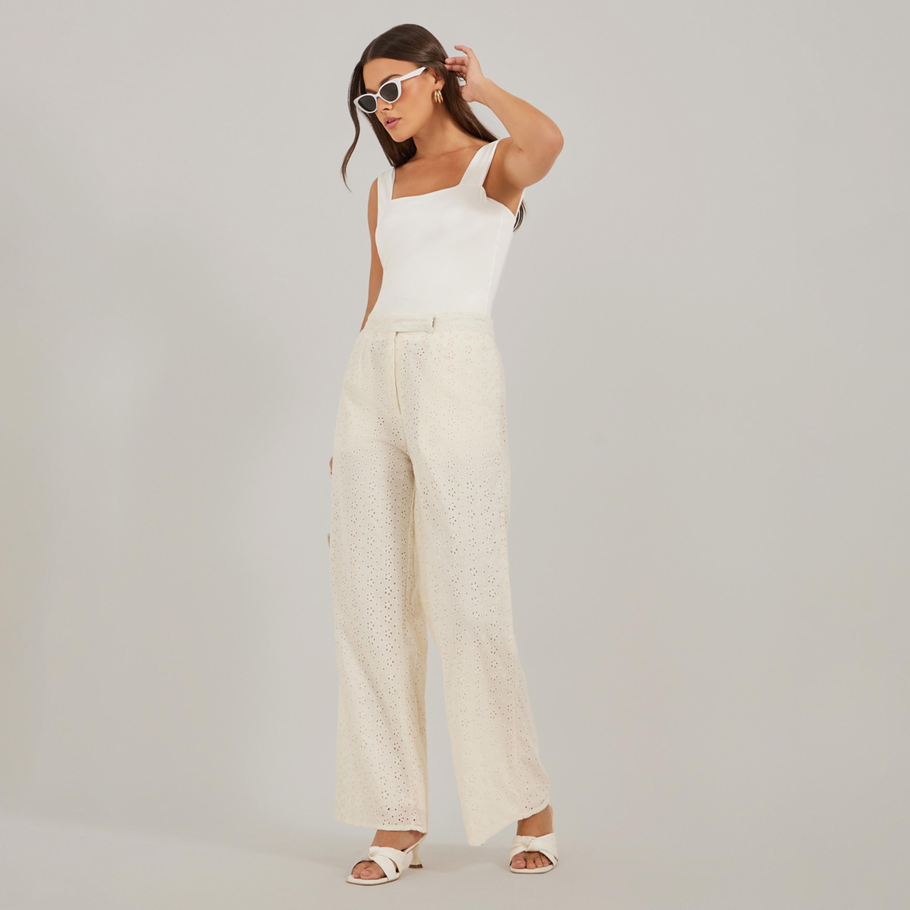 ستايلي - بنطال قطن شيفلي واسع الساق مع جيوب-women-clothing-bottoms-trousers-image-1