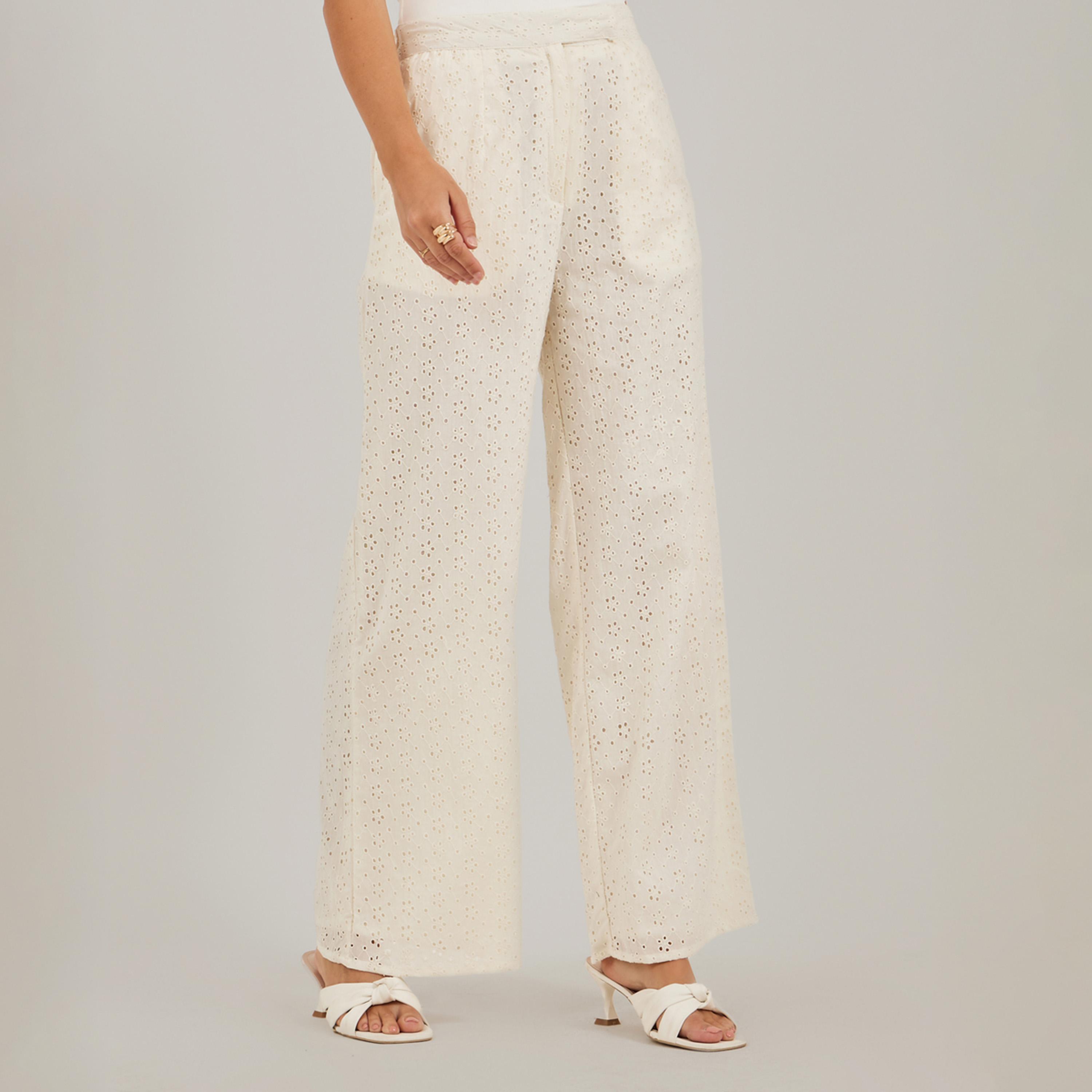 ستايلي - بنطال قطن شيفلي واسع الساق مع جيوب-women-clothing-bottoms-trousers-image-2