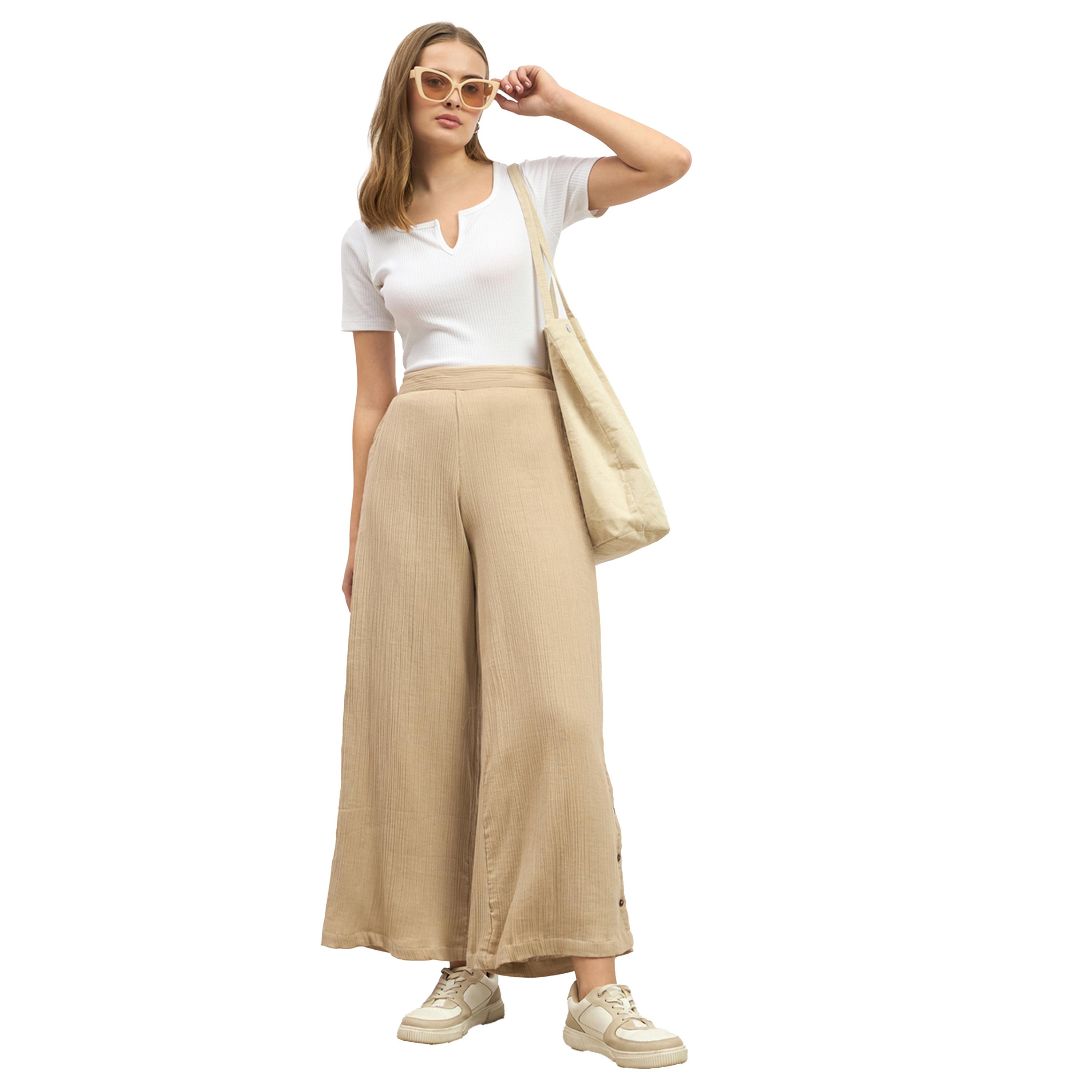 Styli Textured High Rise Wide Leg Pants with Buttons Detail-women-clothing-bottoms-trousers-image-1