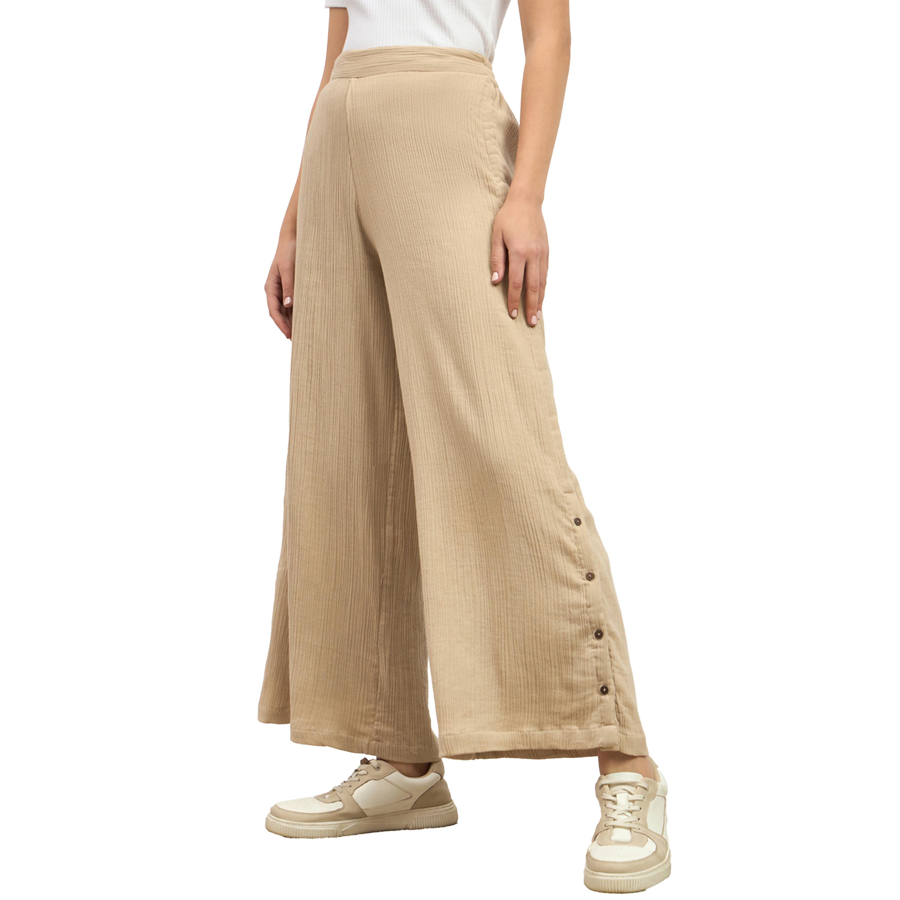 Styli Textured High Rise Wide Leg Pants with Buttons Detail-women-clothing-bottoms-trousers-image-3
