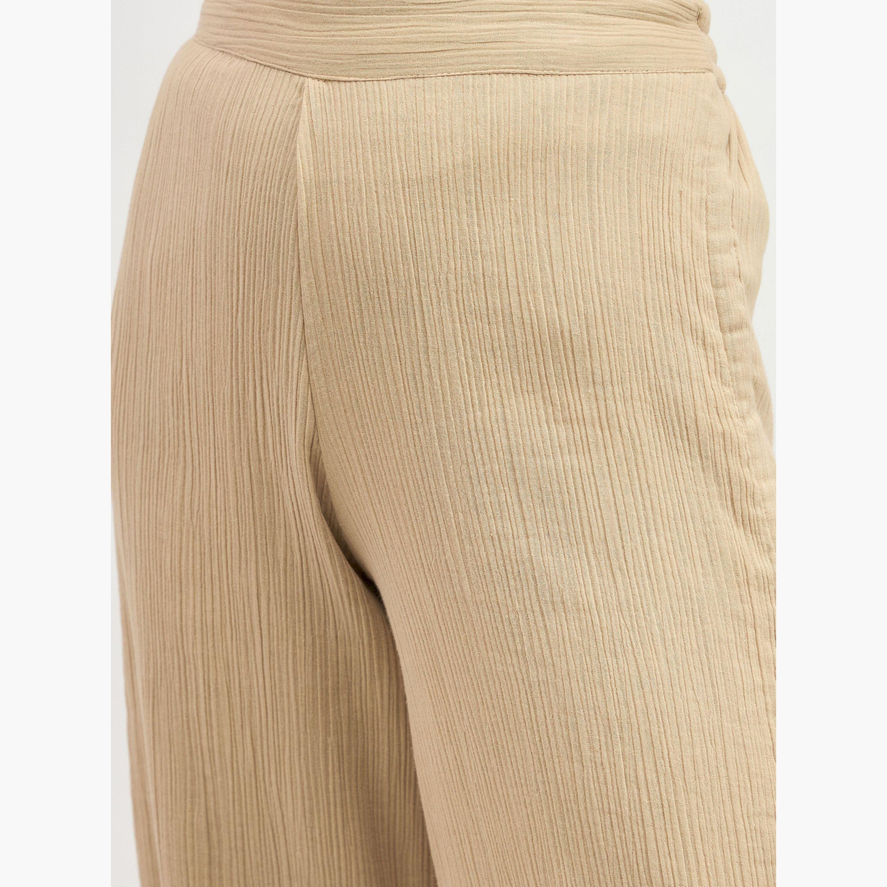 ستايلي -  بنطال ساق واسعة بخصر مرتفع وتفاصيل أزرار-women-clothing-bottoms-trousers-image-4