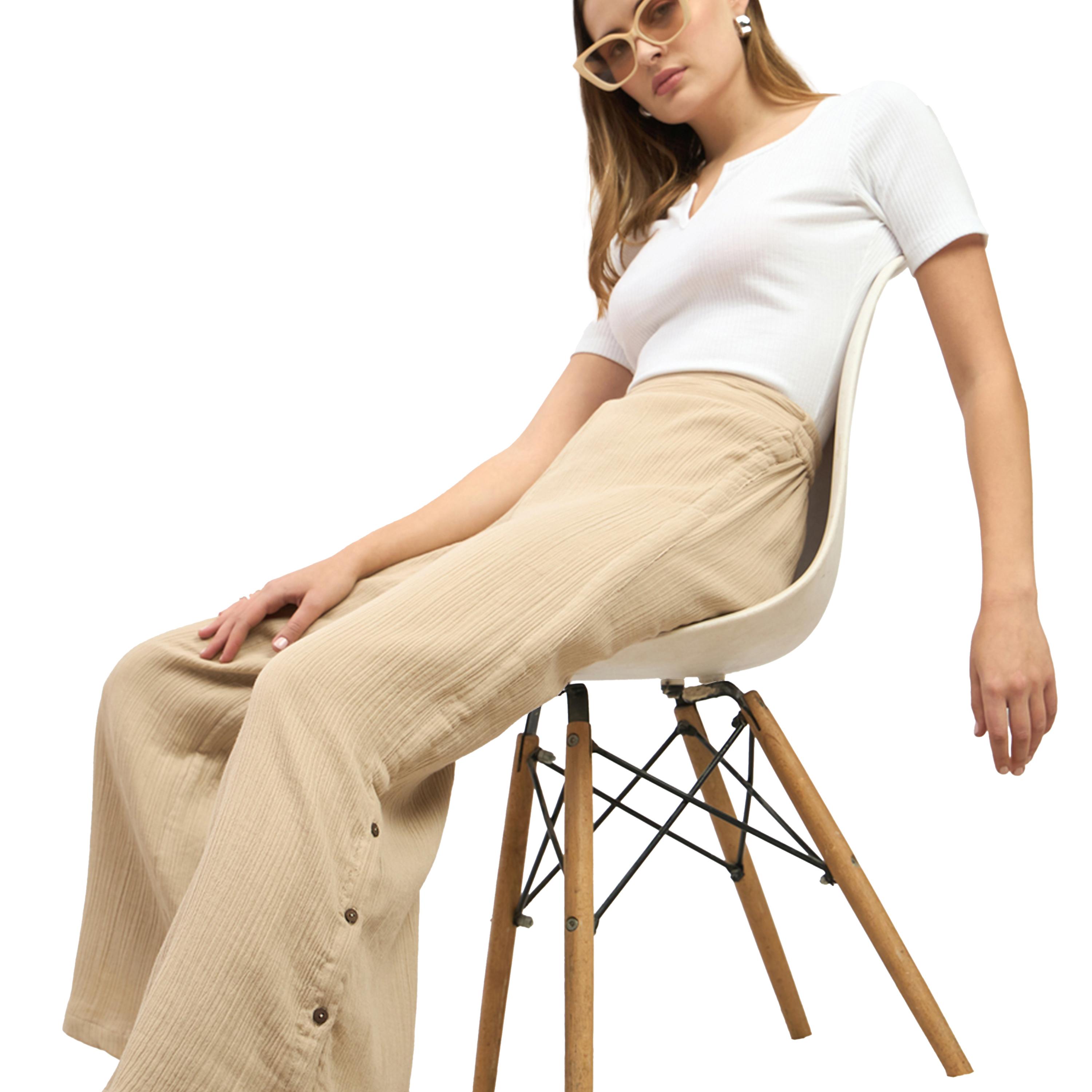 Styli Textured High Rise Wide Leg Pants with Buttons Detail-women-clothing-bottoms-trousers-image-6