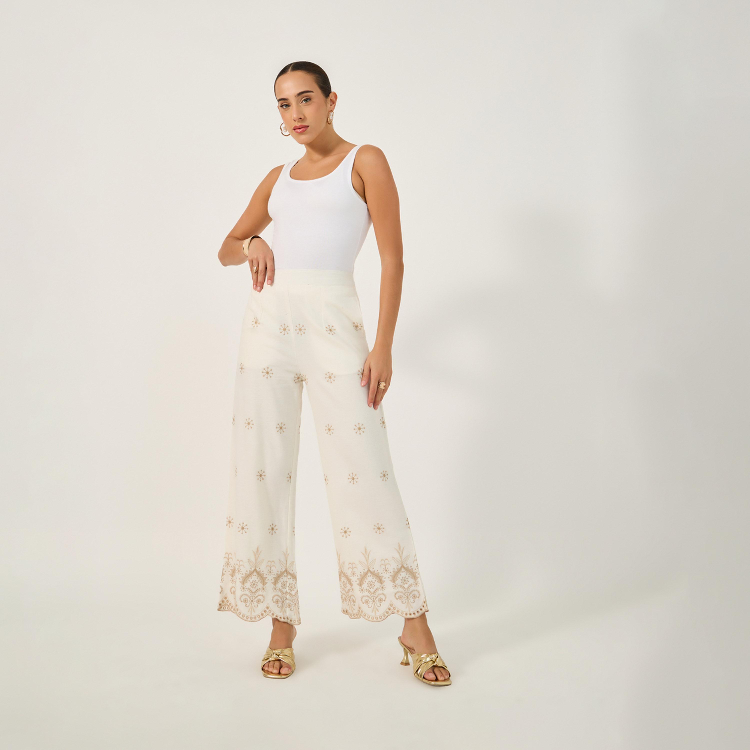 Styli Embroidered Mid Rise Relaxed Fit Pants With Scalloped Hem-women-clothing-bottoms-trousers-image-3