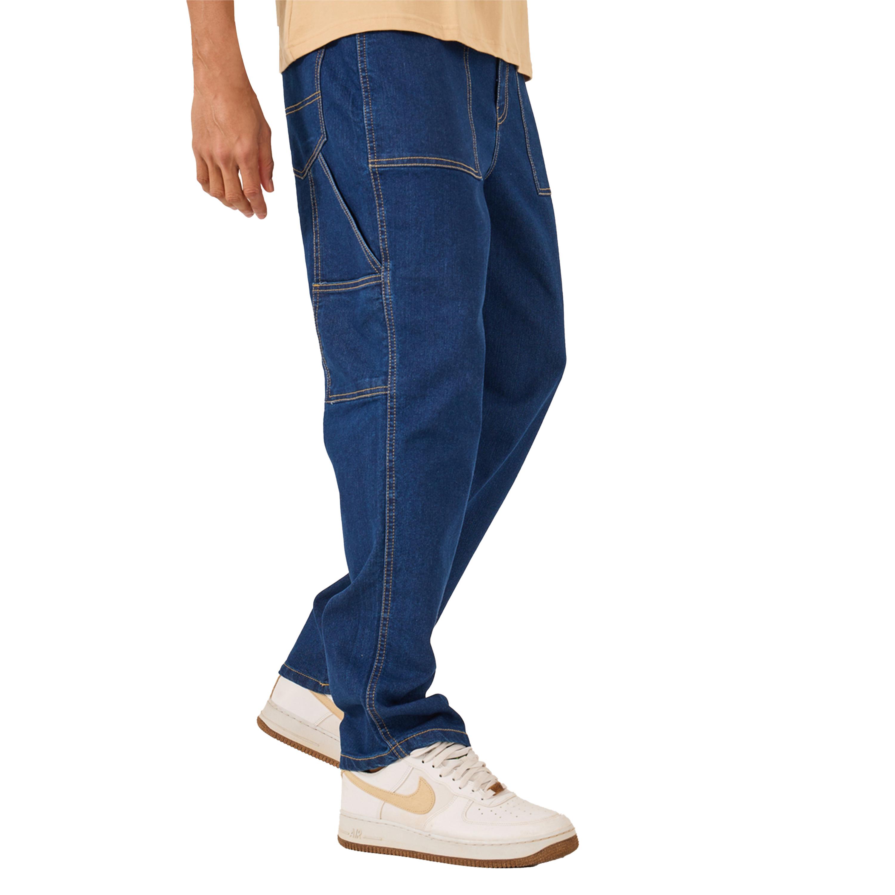 ستايلي - بنطال جينز بخصر متوسط الارتفاع وقصّة مريحة مع تفاصيل خياطة متباينة-men-clothing-bottoms-jeans-image-1