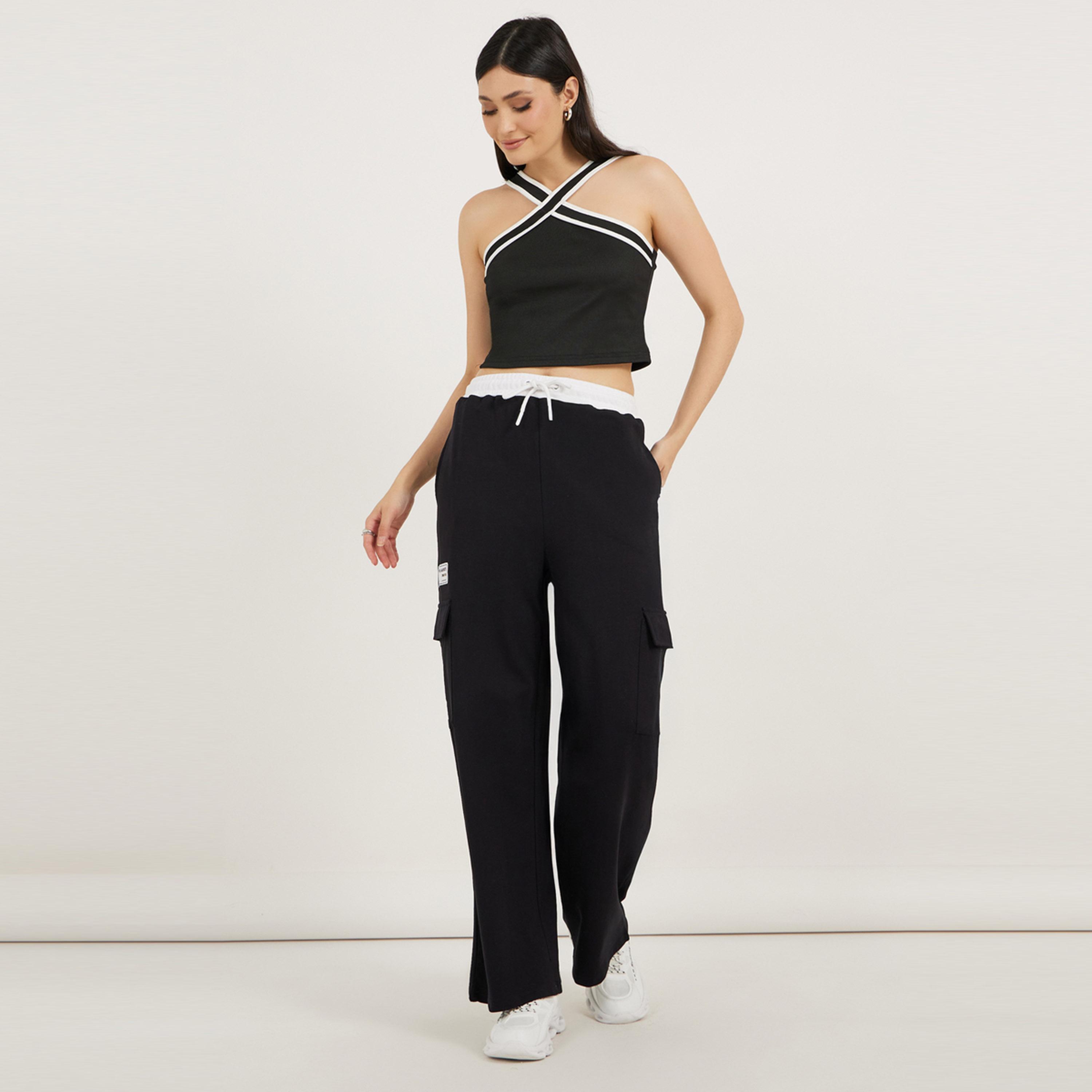 Styli Contrast Waistband Cargo Joggers with Drawstring-women-clothing-bottoms-joggers-image-1