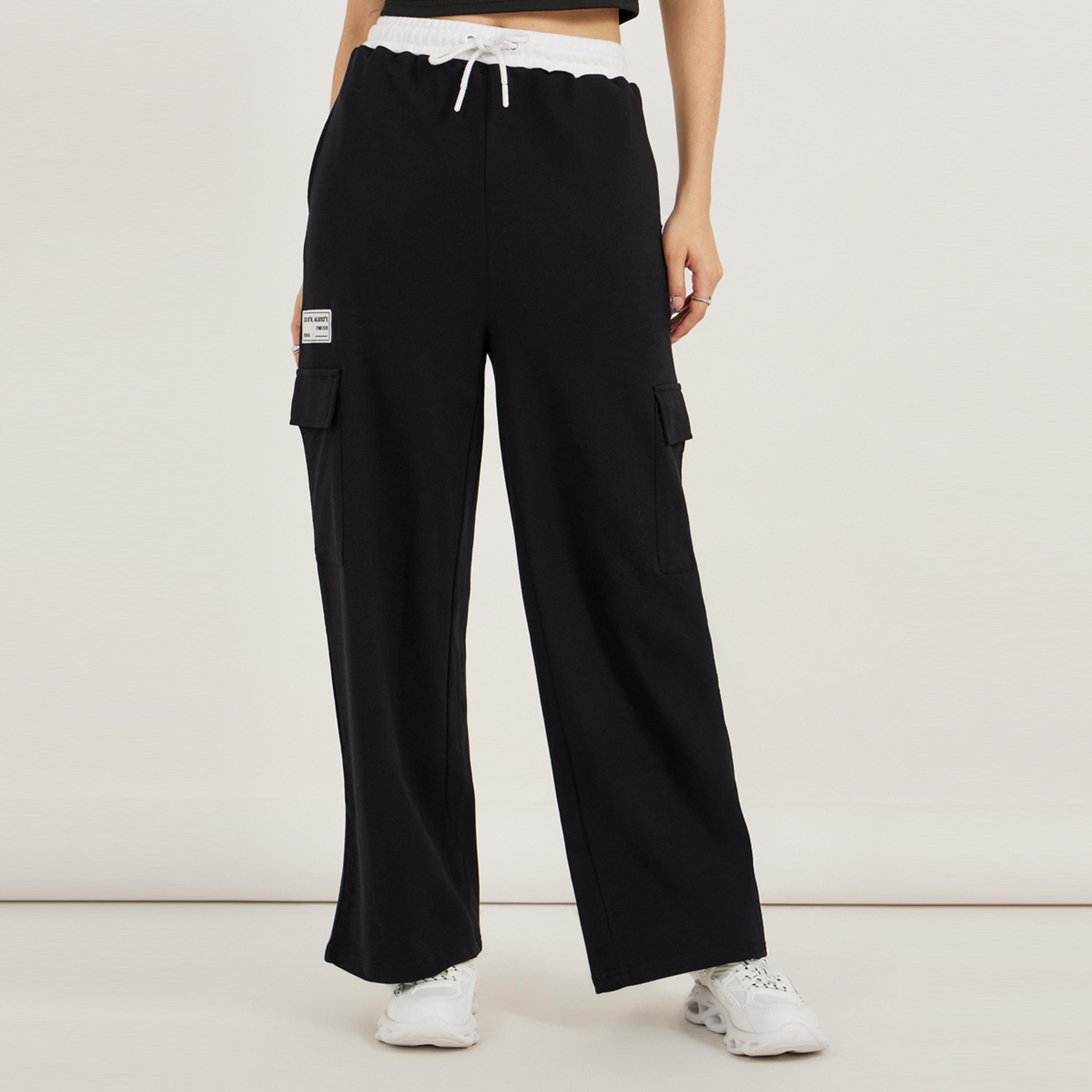 Styli Contrast Waistband Cargo Joggers with Drawstring-women-clothing-bottoms-joggers-image-2