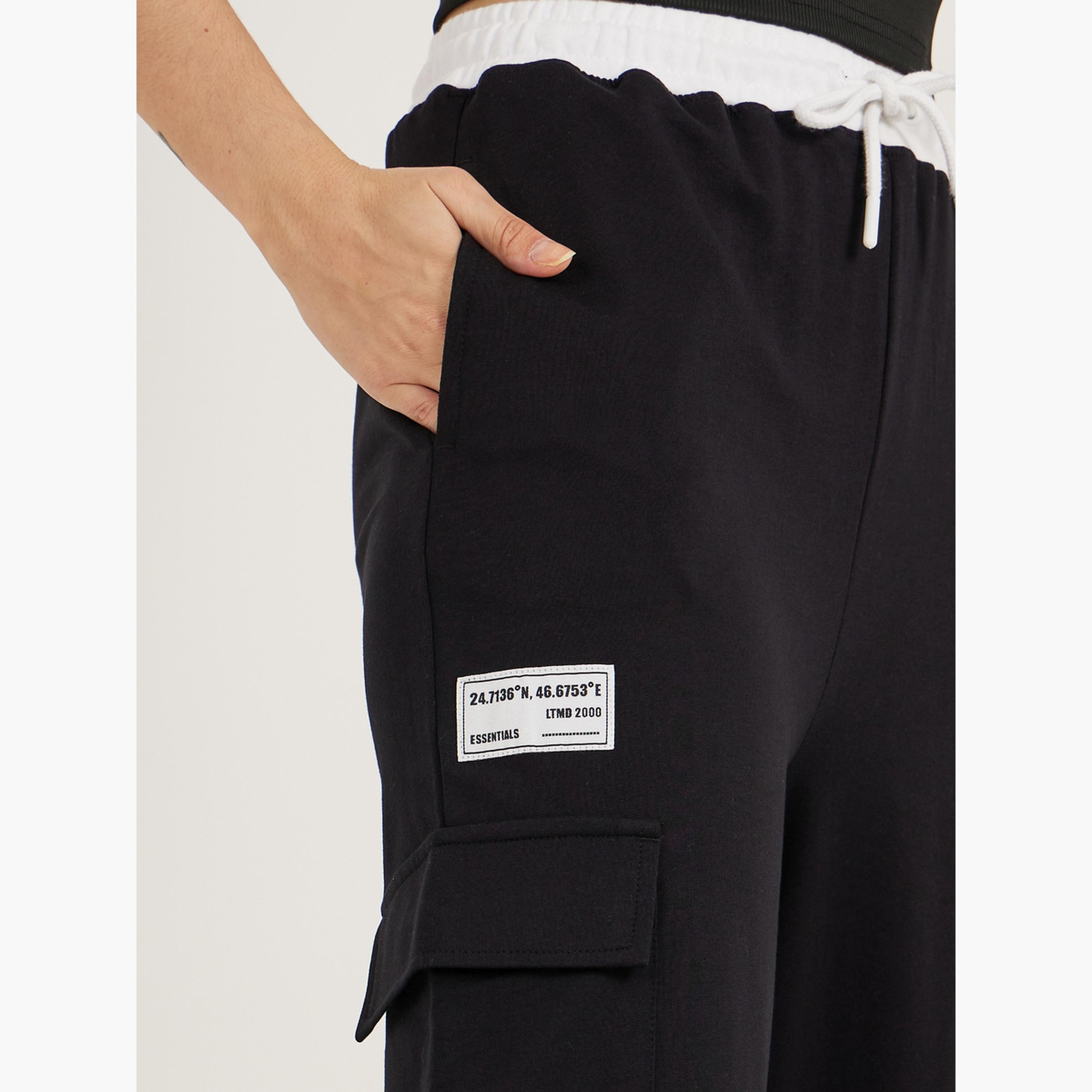 Styli Contrast Waistband Cargo Joggers with Drawstring-women-clothing-bottoms-joggers-image-4
