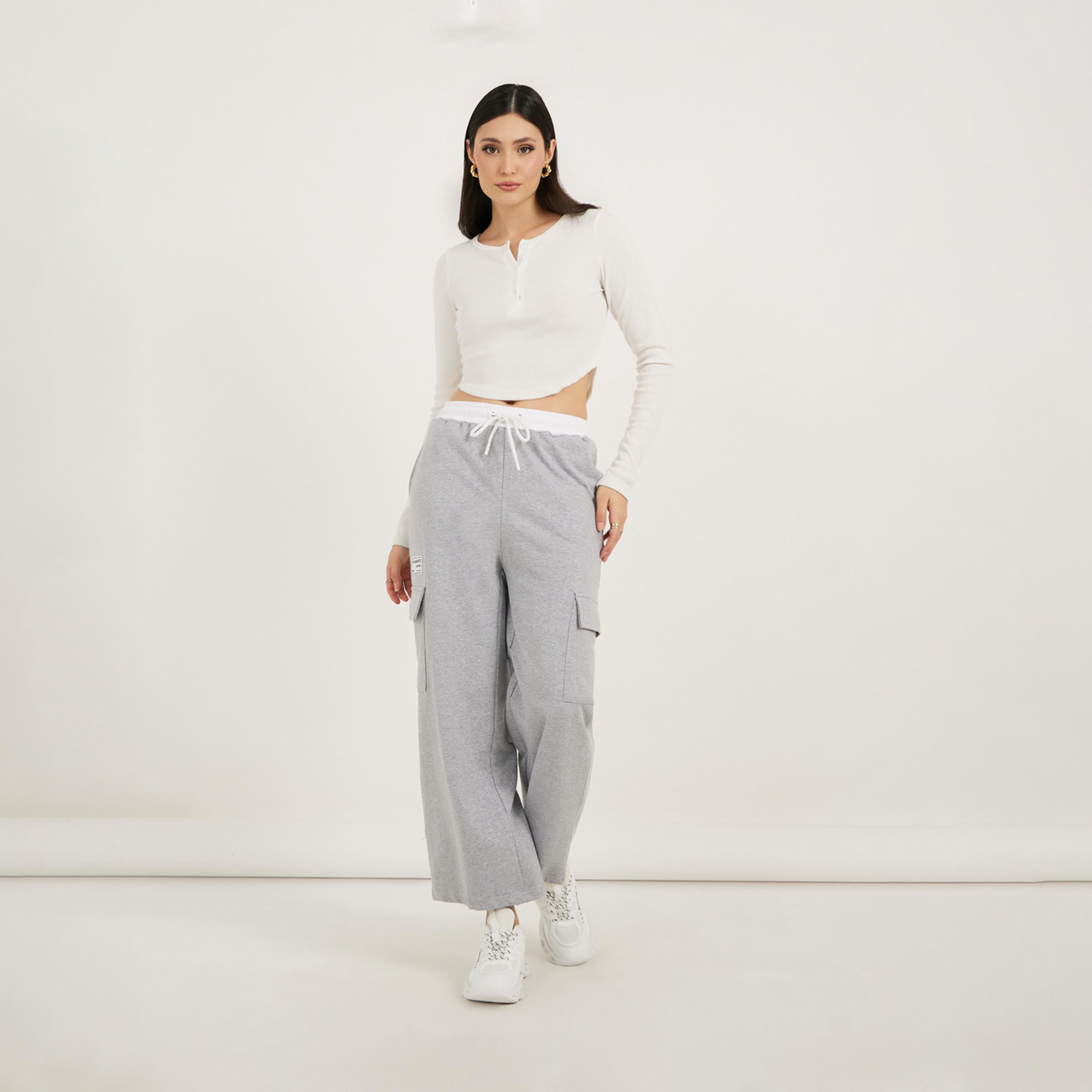 ستايلي - بنطلون رياضي بخصر متباين مع رباط-women-clothing-bottoms-joggers-image-1