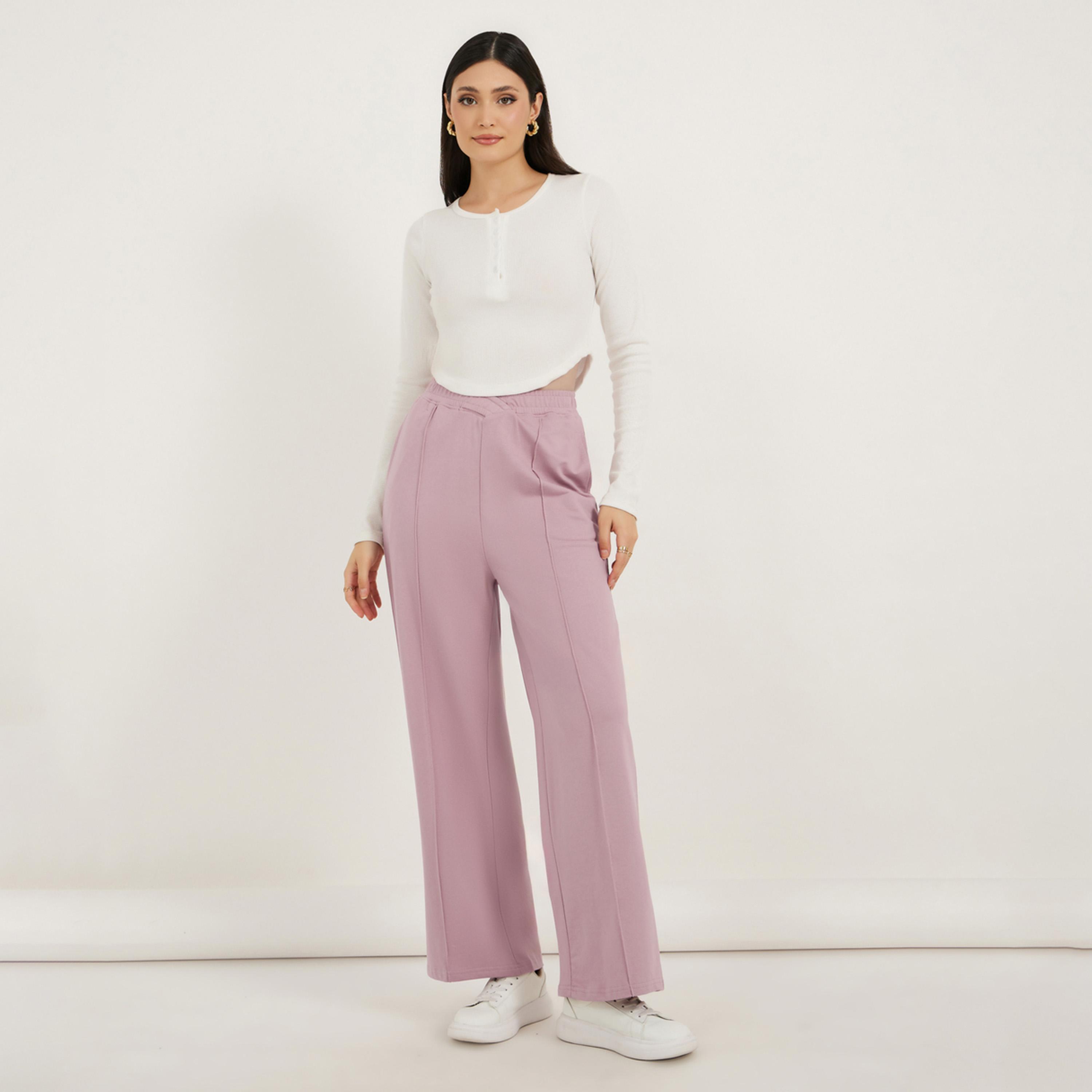ستايلي - بنطال رياضي بخصر متقاطع مع تفاصيل كسرة-women-clothing-bottoms-joggers-image-1