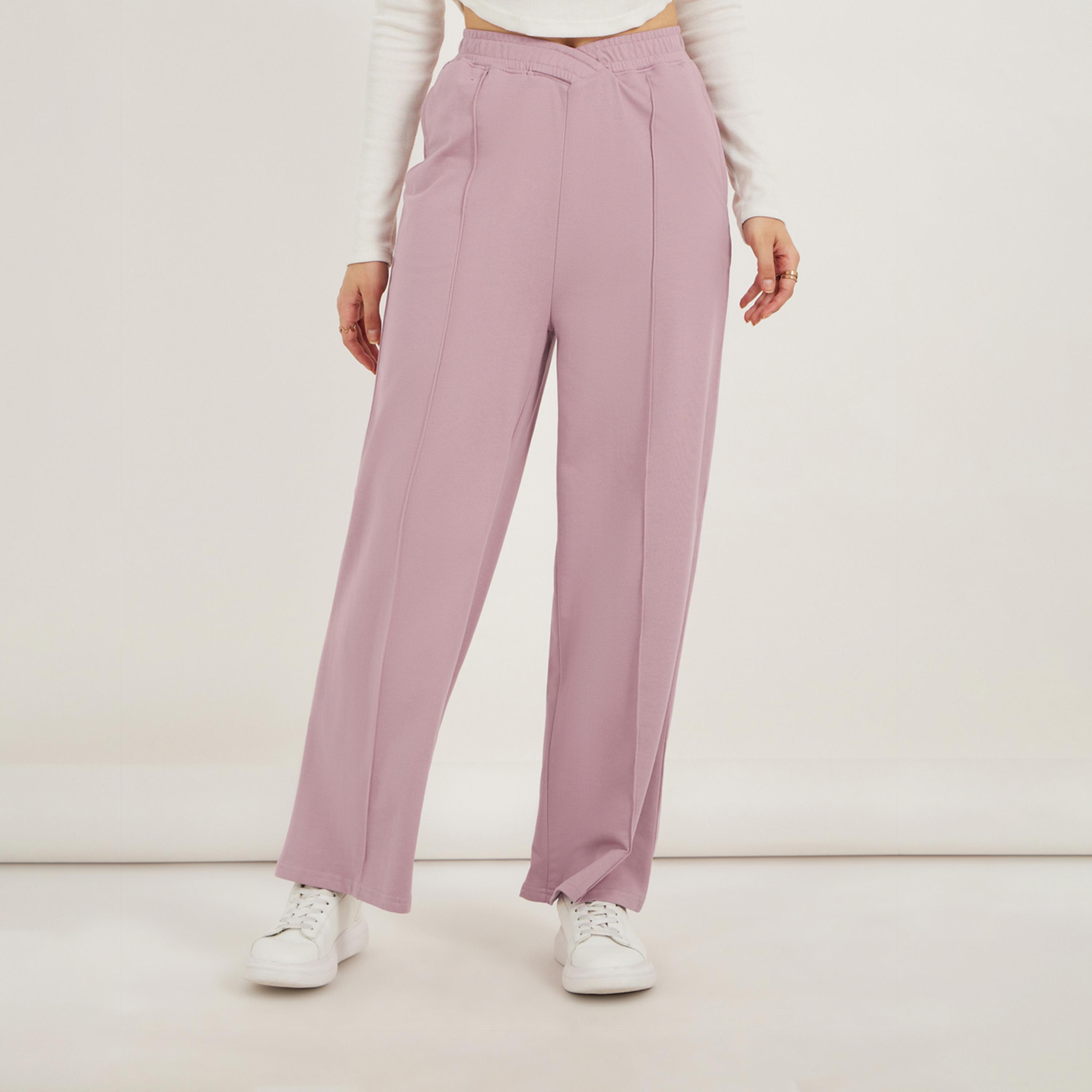 ستايلي - بنطال رياضي بخصر متقاطع مع تفاصيل كسرة-women-clothing-bottoms-joggers-image-2