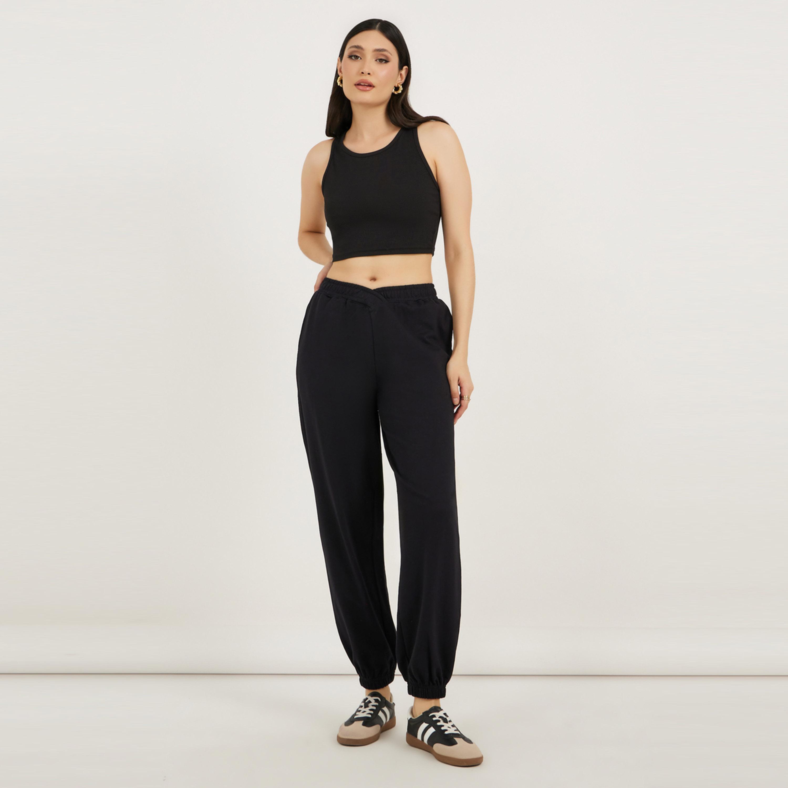 ستايلي - بنطال رياضي بخصر مرتفع متفاطع وساق مدببة-women-clothing-bottoms-joggers-image-1