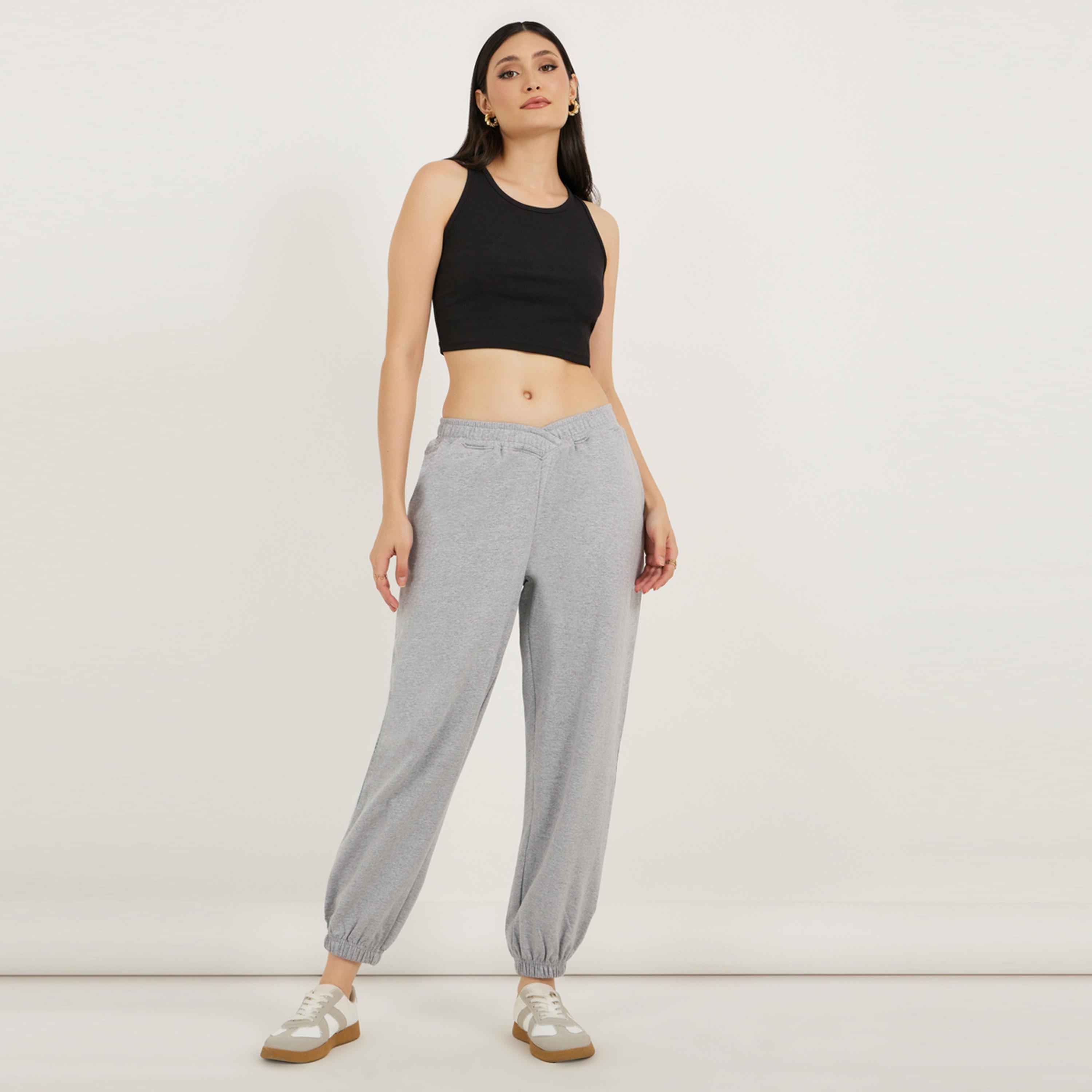 Styli High Rise Cross Waistband Tapered Leg Joggers-women-clothing-bottoms-joggers-image-1