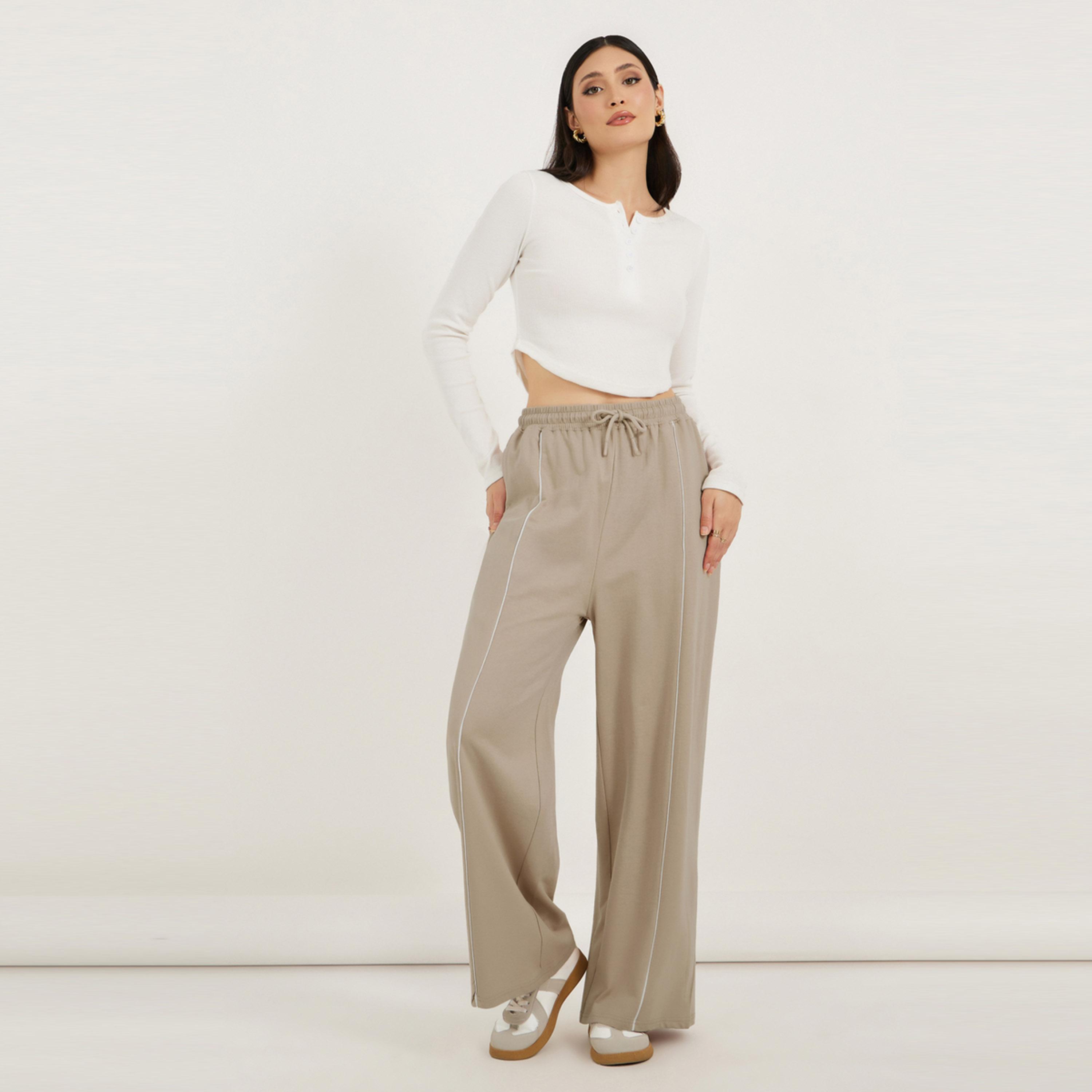Styli Wide Leg Drawstring Joggers with Pintuck Detail-women-clothing-bottoms-joggers-image-1