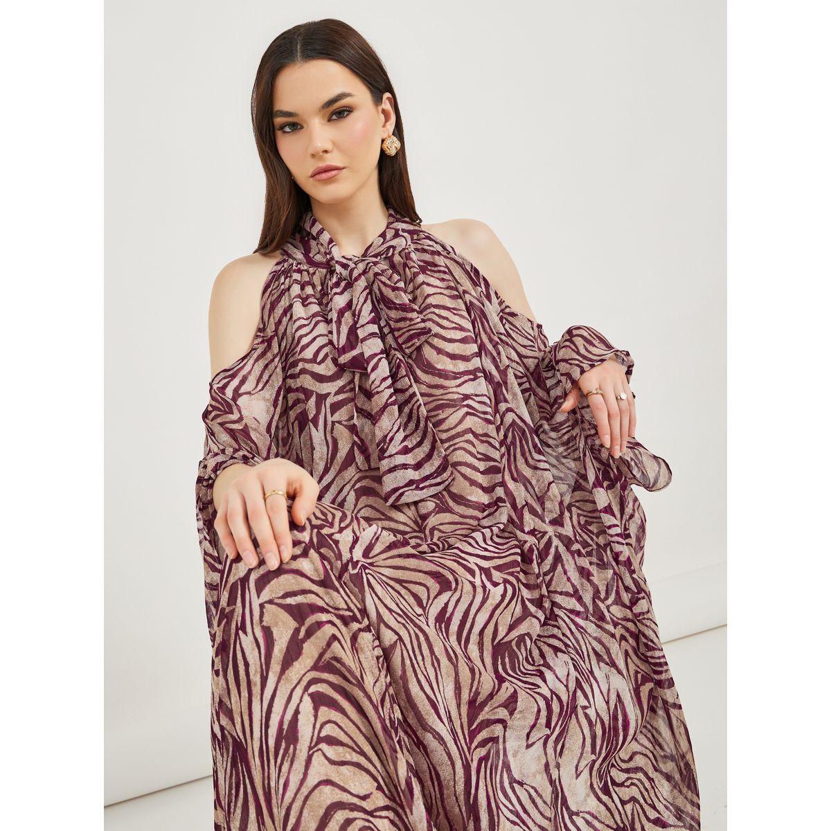 Styli All-Over Print Tie-Up Neck Kaftan Maxi Dress-women-clothing-dresses-image-4