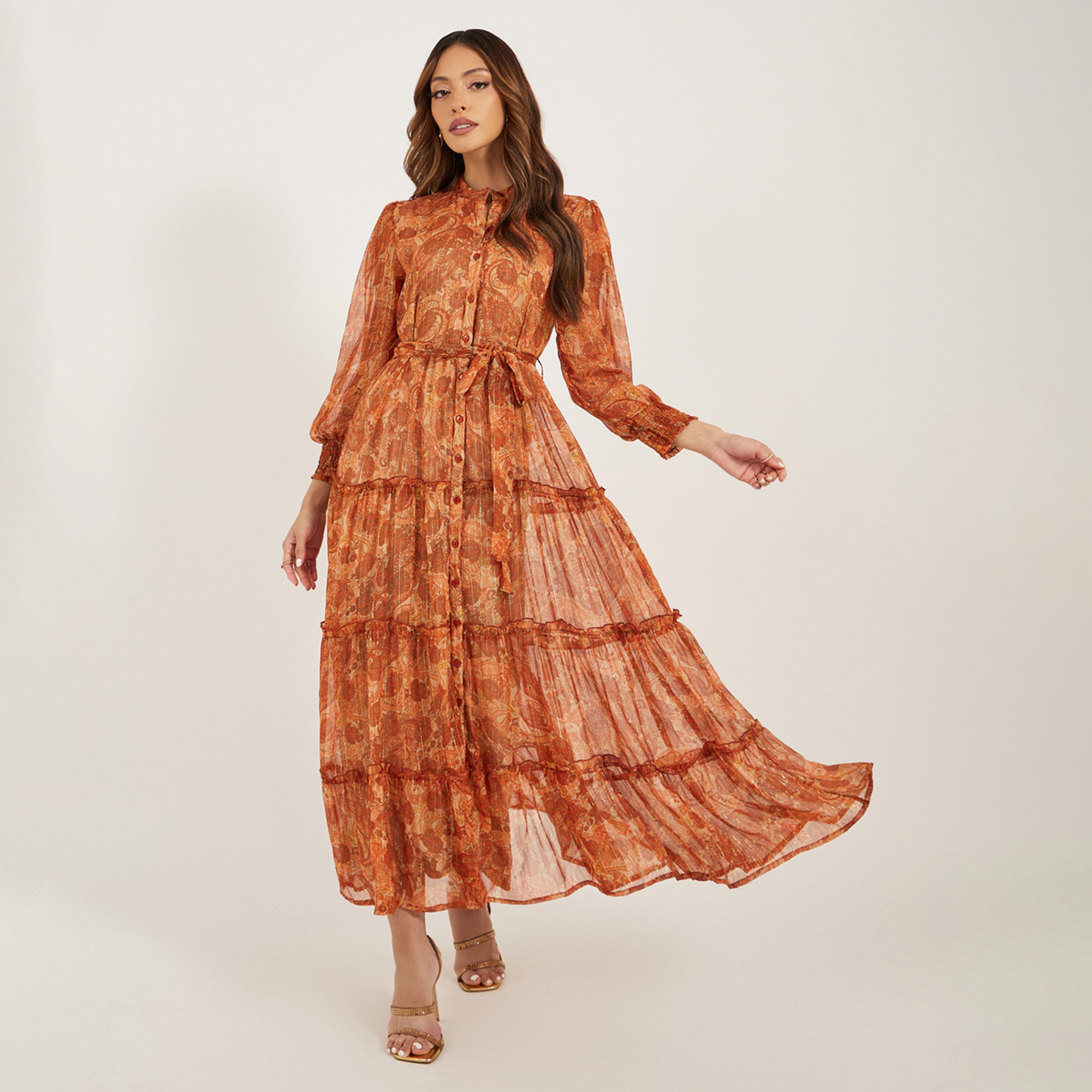 Styli Paisley Printed Tiered Shirt Maxi Dress-women-clothing-dresses-image-1
