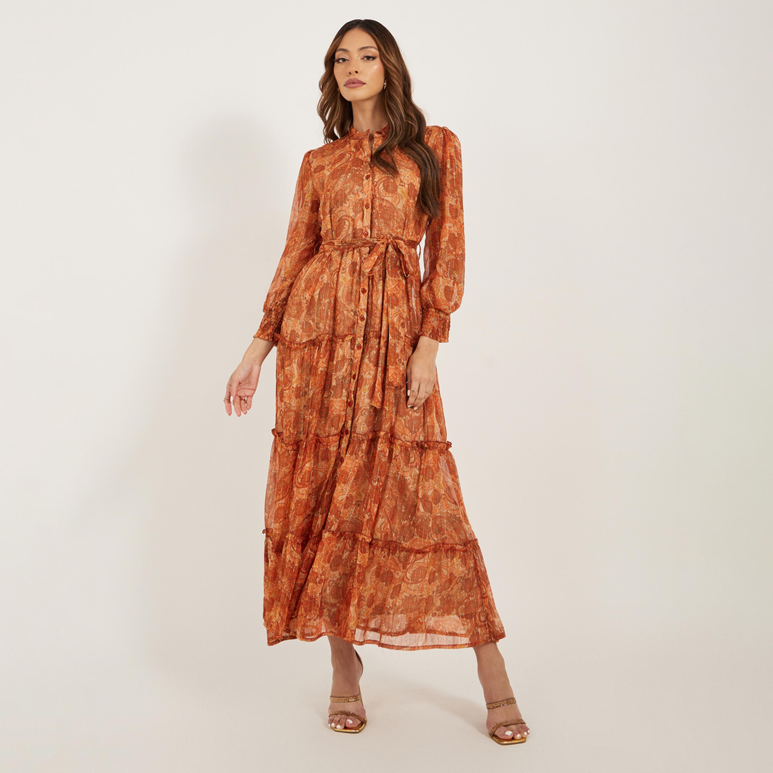 ستايلي - فستان ماكسي قميص بطبعات بيزلي-women-clothing-dresses-image-2