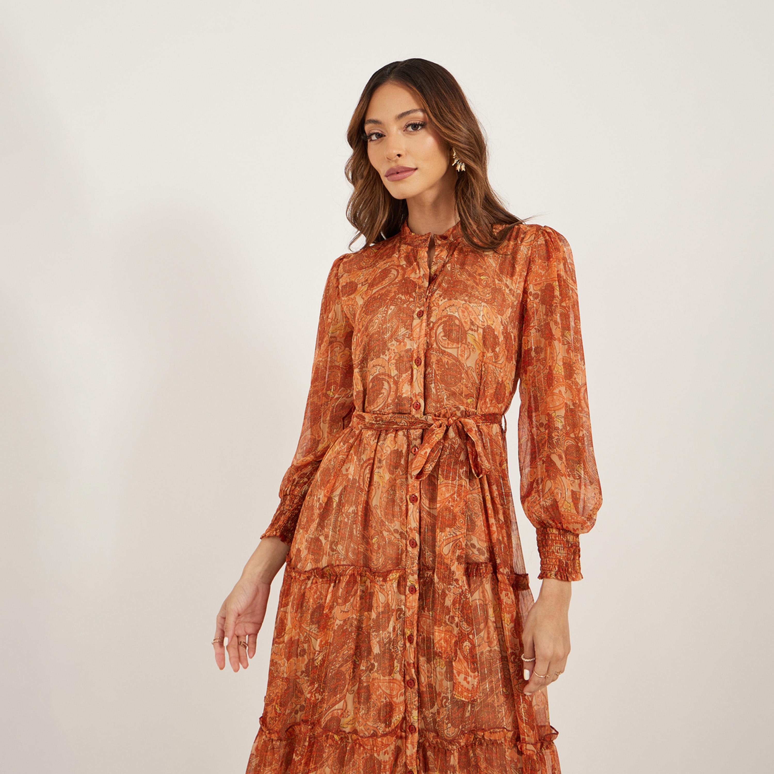 Styli Paisley Printed Tiered Shirt Maxi Dress-women-clothing-dresses-image-3