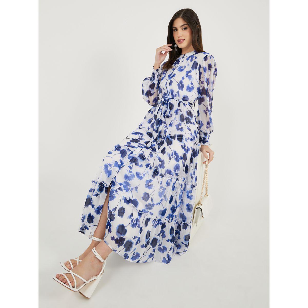 فستان طويل بأكمام طويلة وطبعة زهور-women-clothing-dresses-image-1