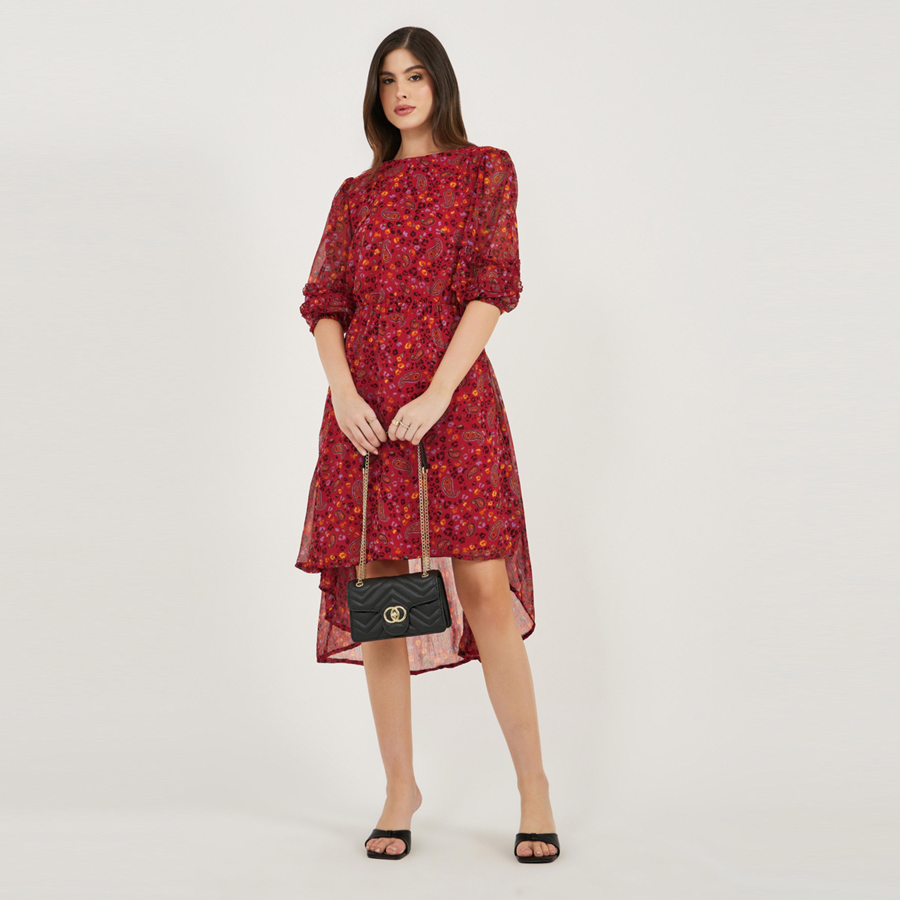 Styli All-Over Print Asymmetric Hem Midi Dress-women-clothing-dresses-image-2
