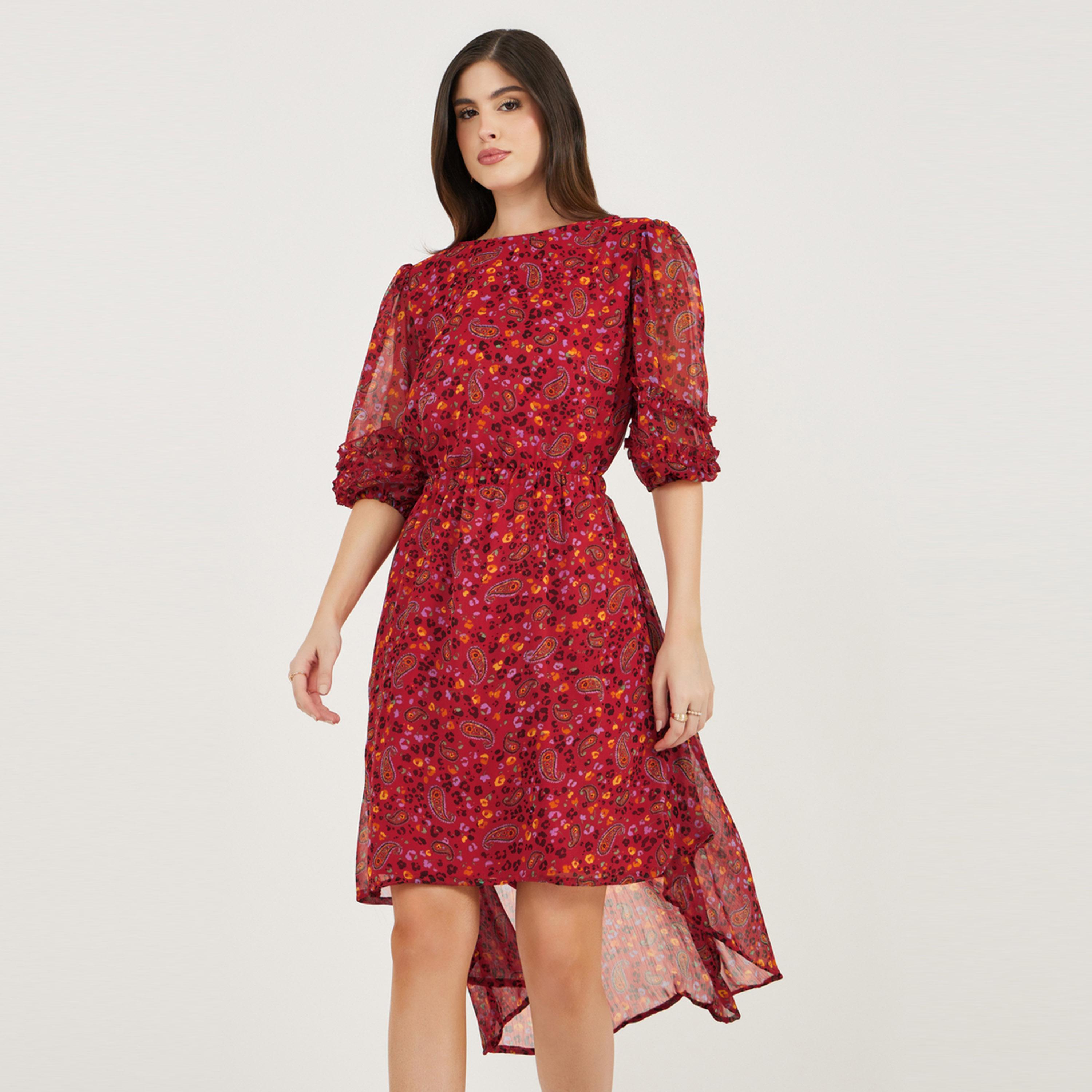 Styli All-Over Print Asymmetric Hem Midi Dress-women-clothing-dresses-image-3