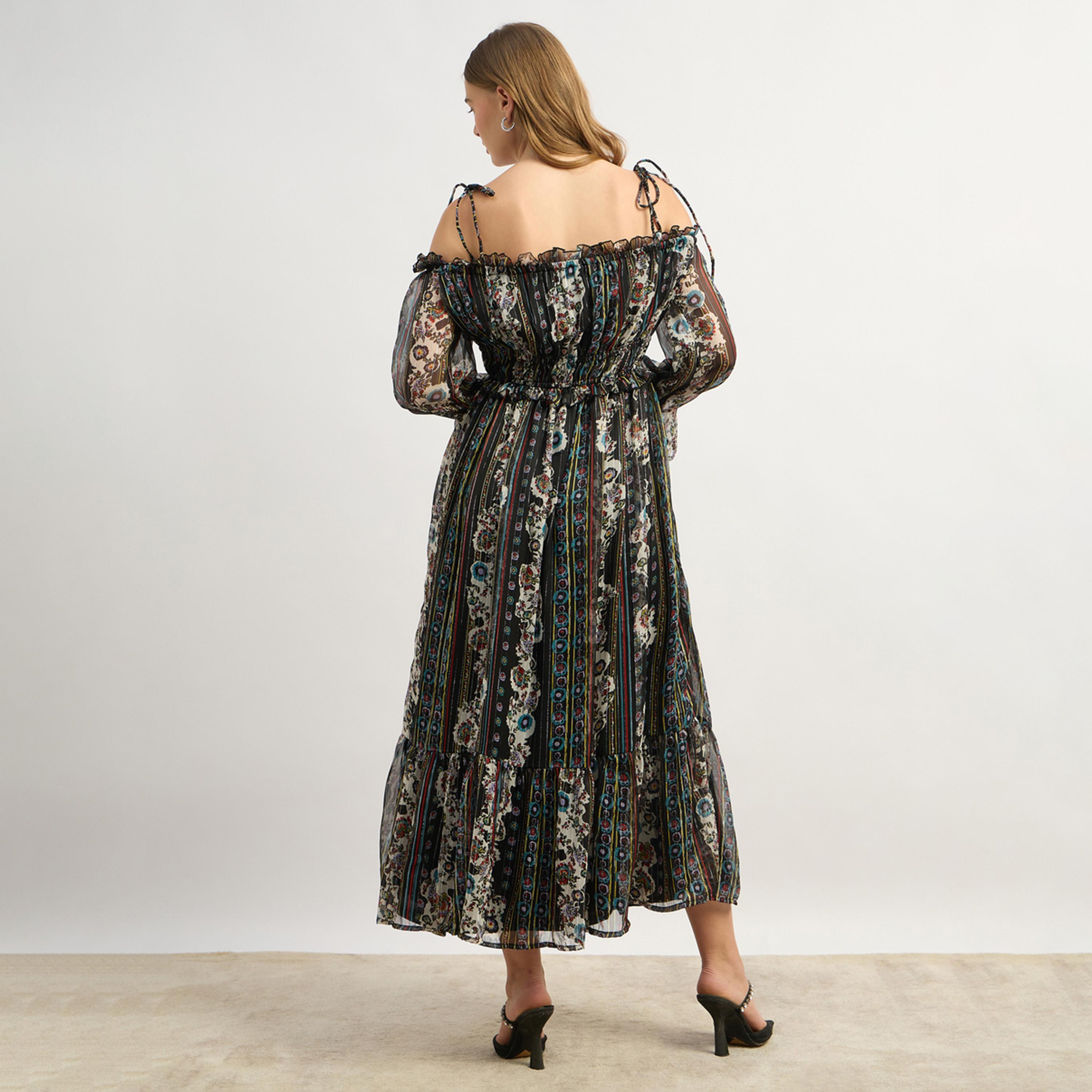 Styli All Over Print Off Shoulder A-Line Long Sleeves Midi Dress-women-clothing-dresses-image-5