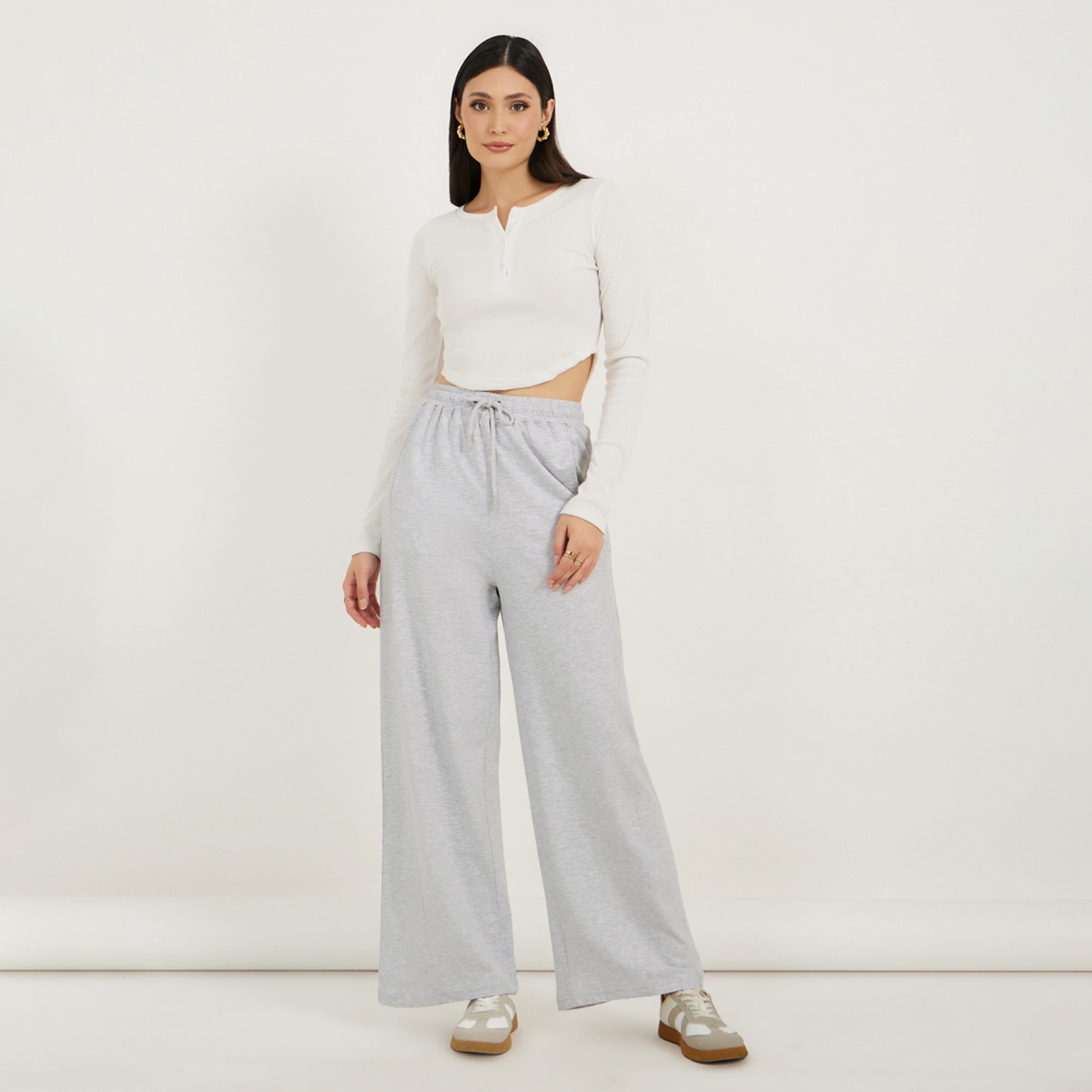 Styli Diagonal Panelled Wide Leg Joggers-women-clothing-bottoms-joggers-image-1