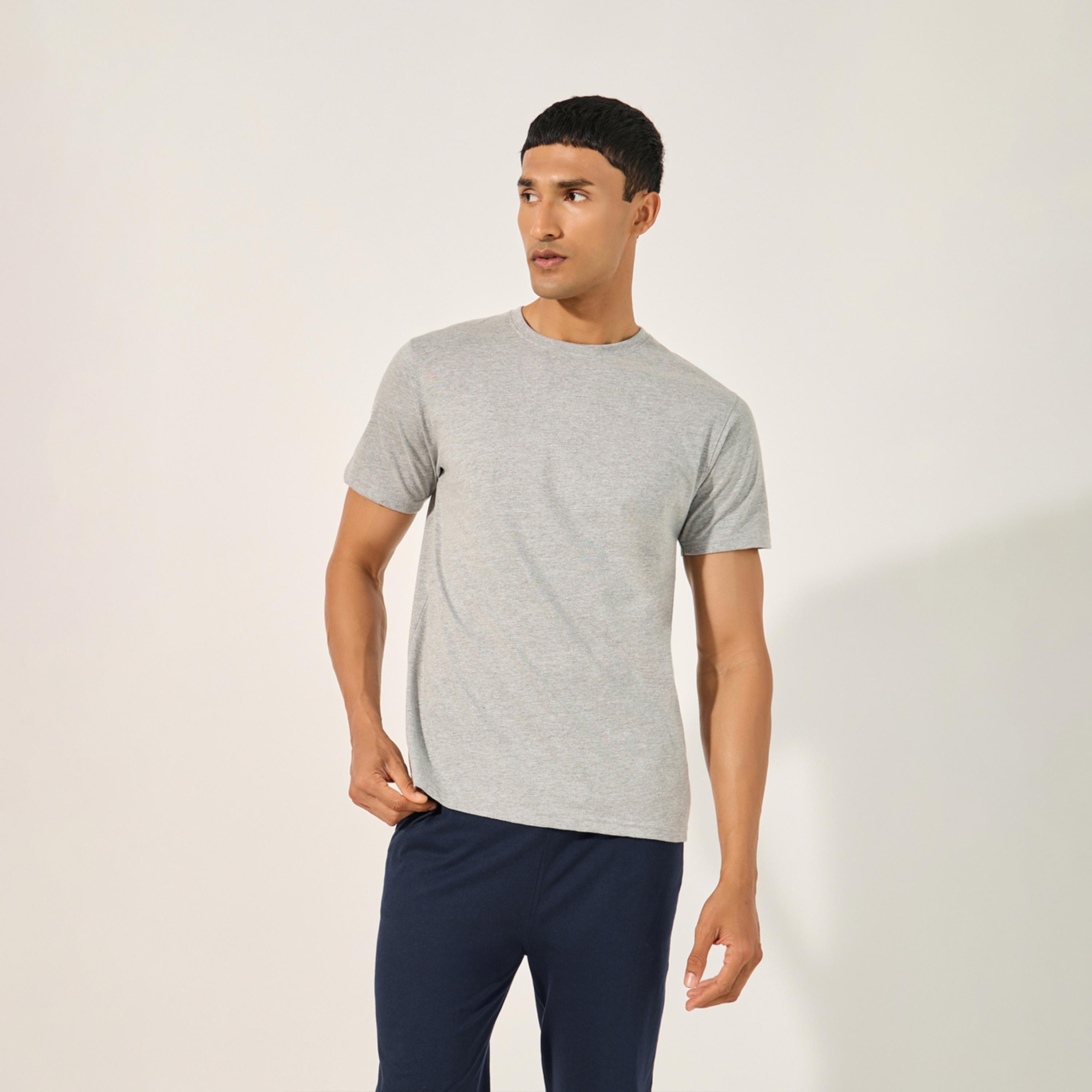 Styli Solid Crew Neck T-Shirt and Printed Waistband Pyjama Set-men-clothing-nightwear-sets-image-3