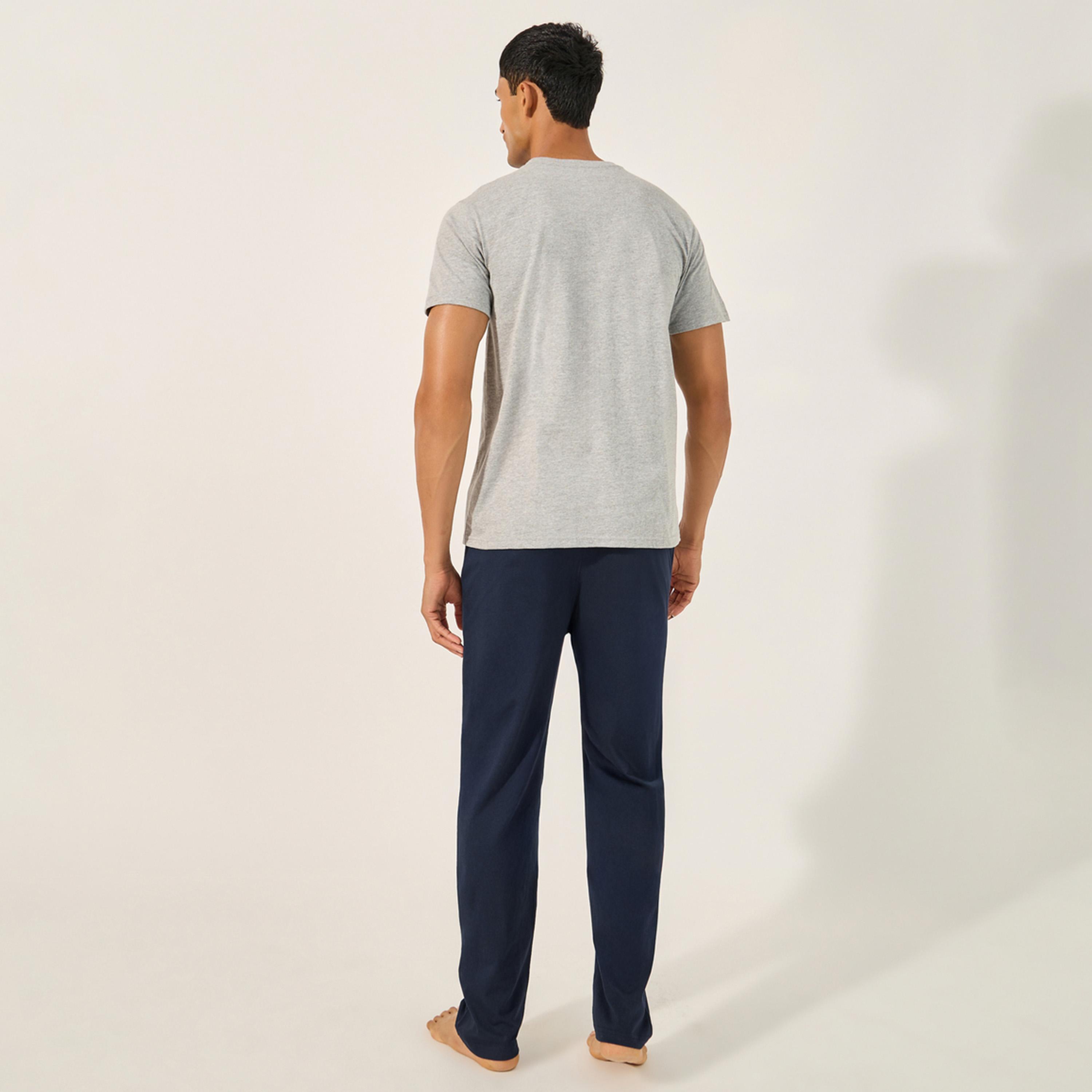 Styli Solid Crew Neck T-Shirt and Printed Waistband Pyjama Set-men-clothing-nightwear-sets-image-5