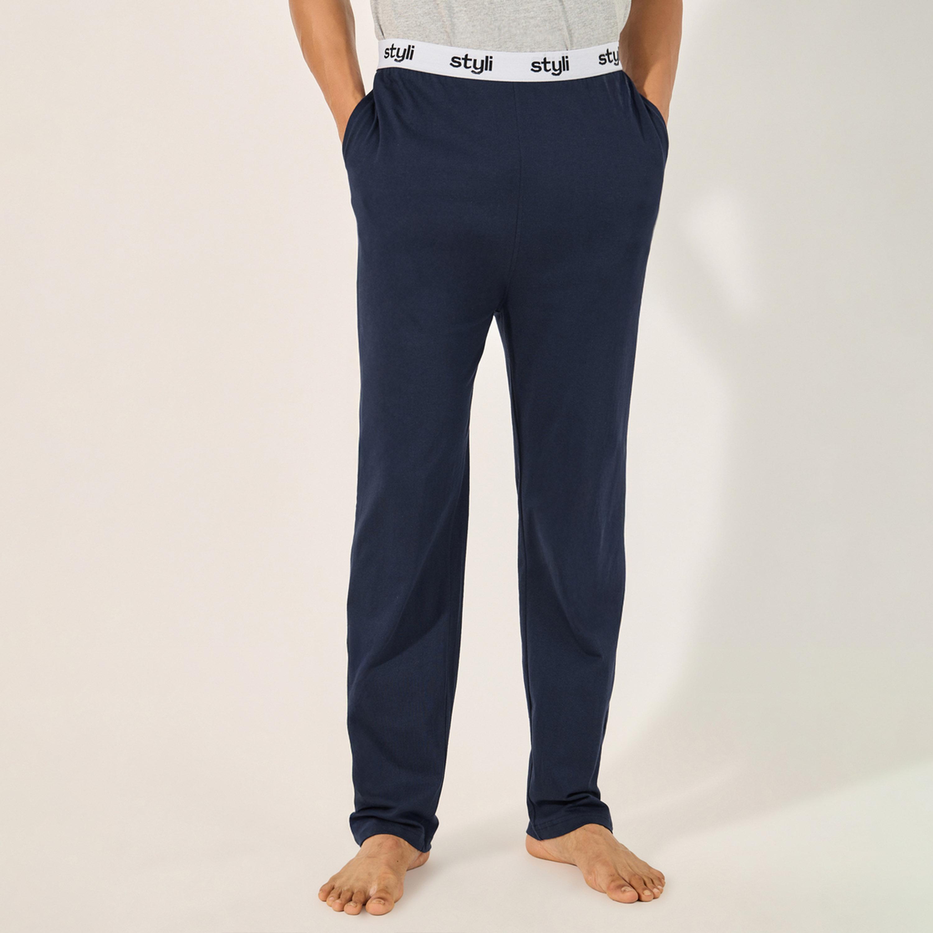 Styli Solid Crew Neck T-Shirt and Printed Waistband Pyjama Set-men-clothing-nightwear-sets-image-6