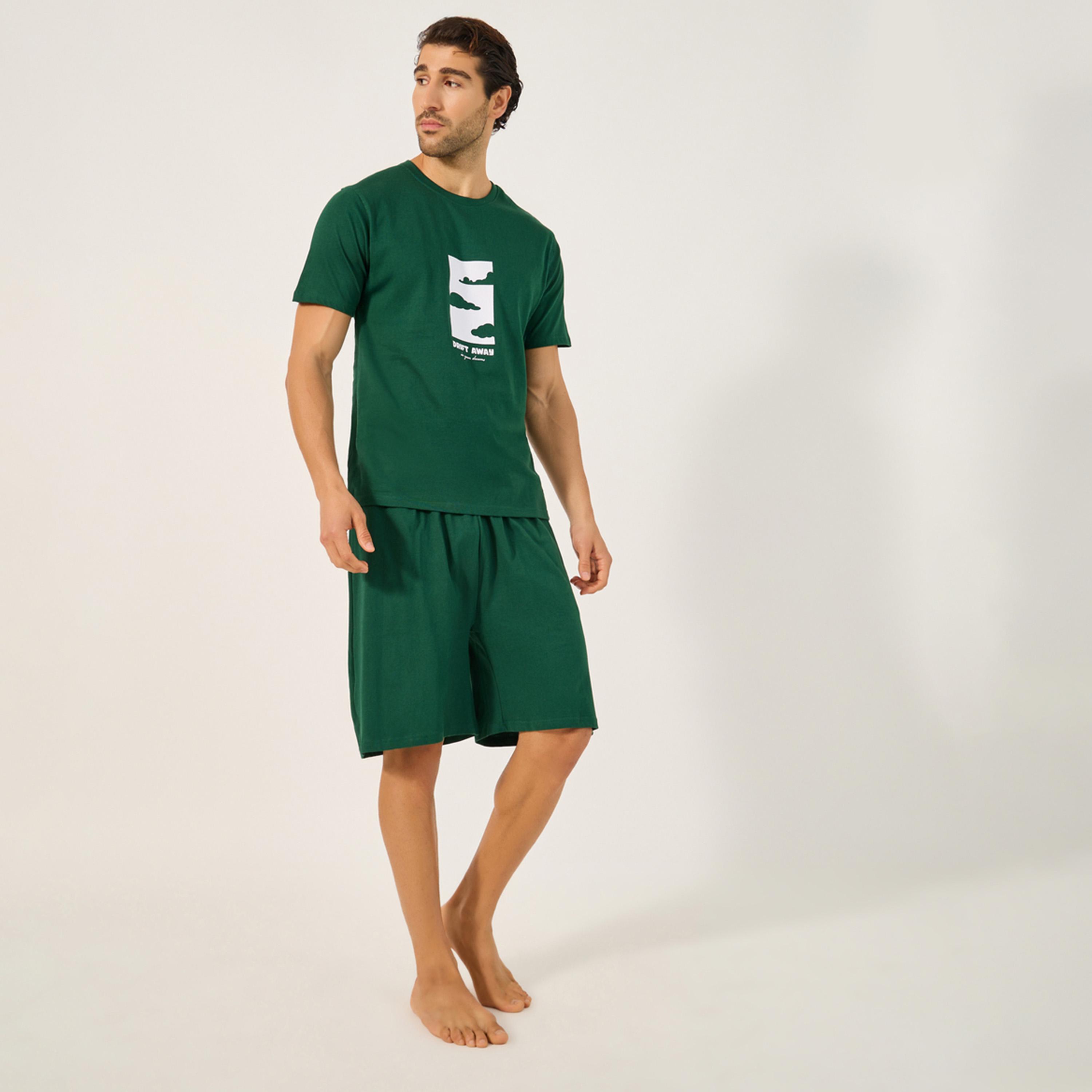 Styli Unwind Graphic Print Round Neck T-Shirt And Short Pyjama Set-men-clothing-nightwear-sets-image-1