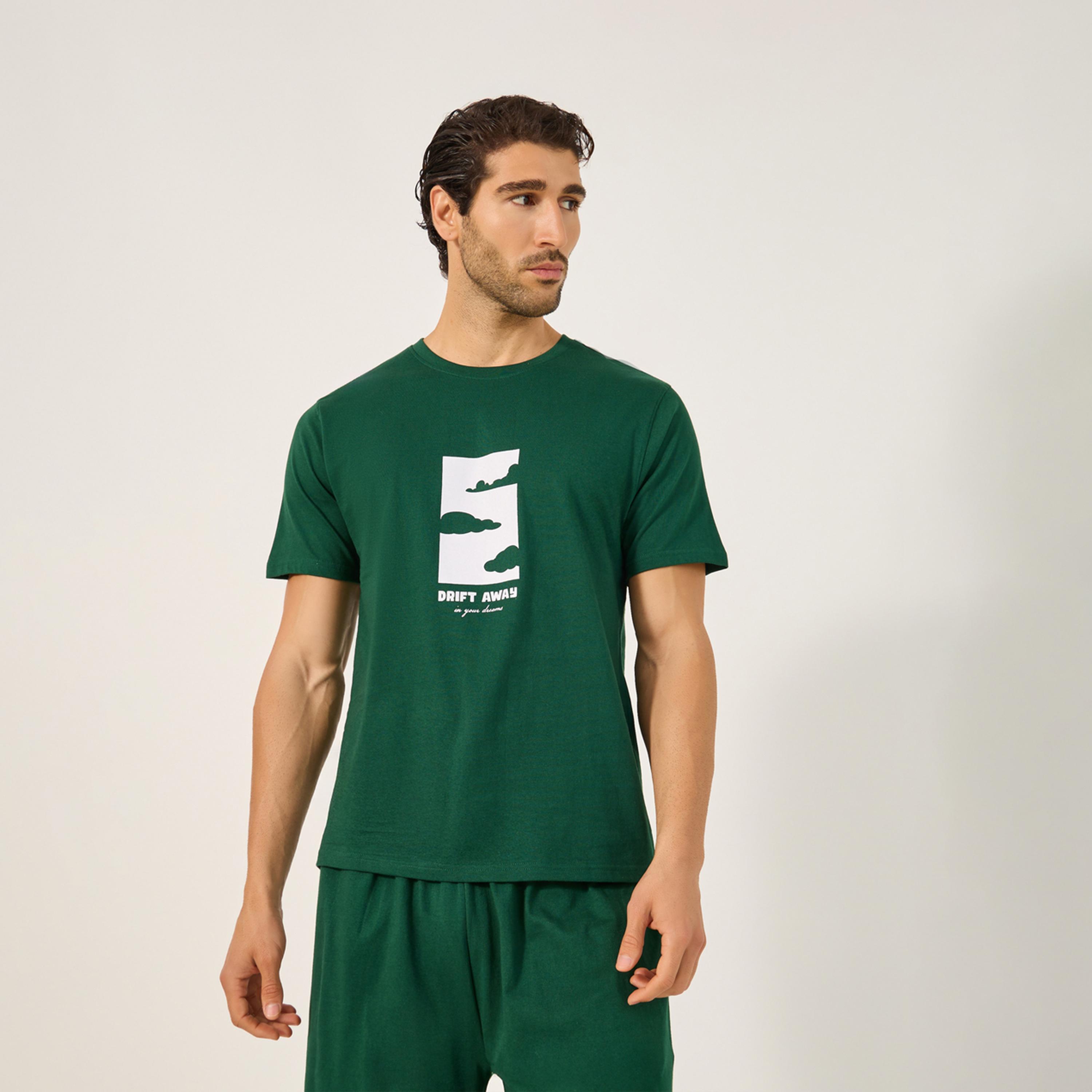 Styli Unwind Graphic Print Round Neck T-Shirt And Short Pyjama Set-men-clothing-nightwear-sets-image-2