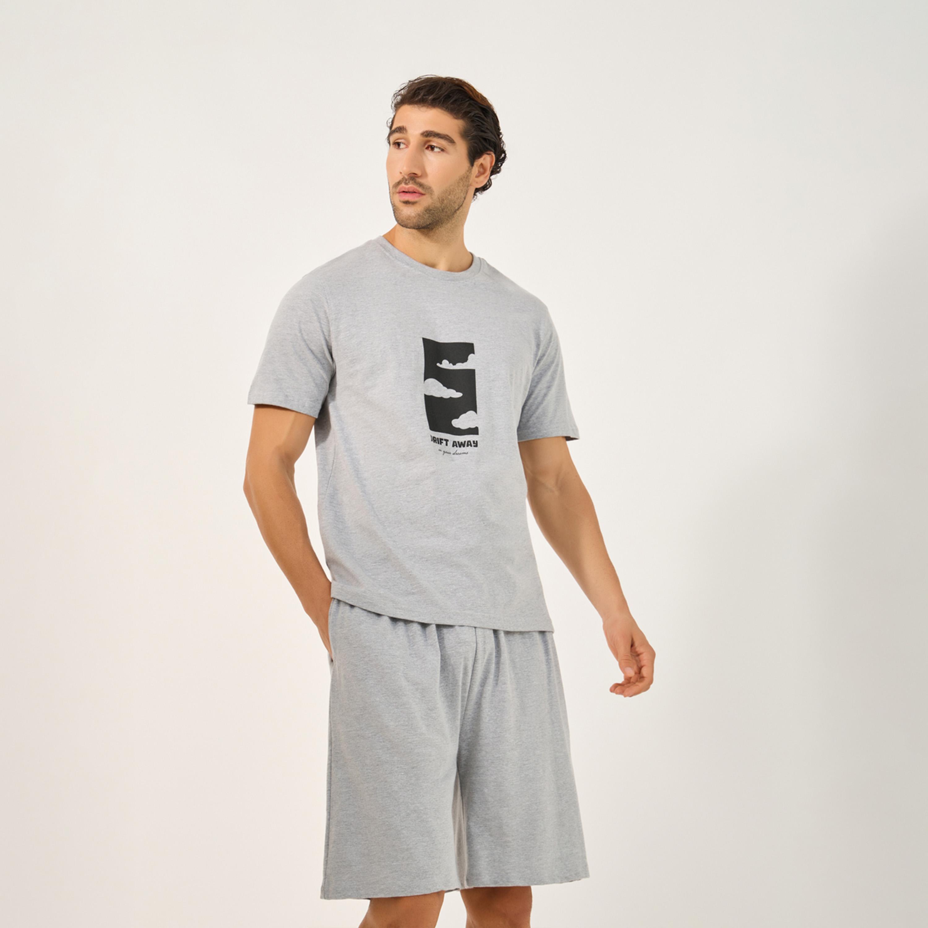 Styli Unwind Graphic Print Round Neck T-Shirt And Short Pyjama Set-men-clothing-nightwear-sets-image-2