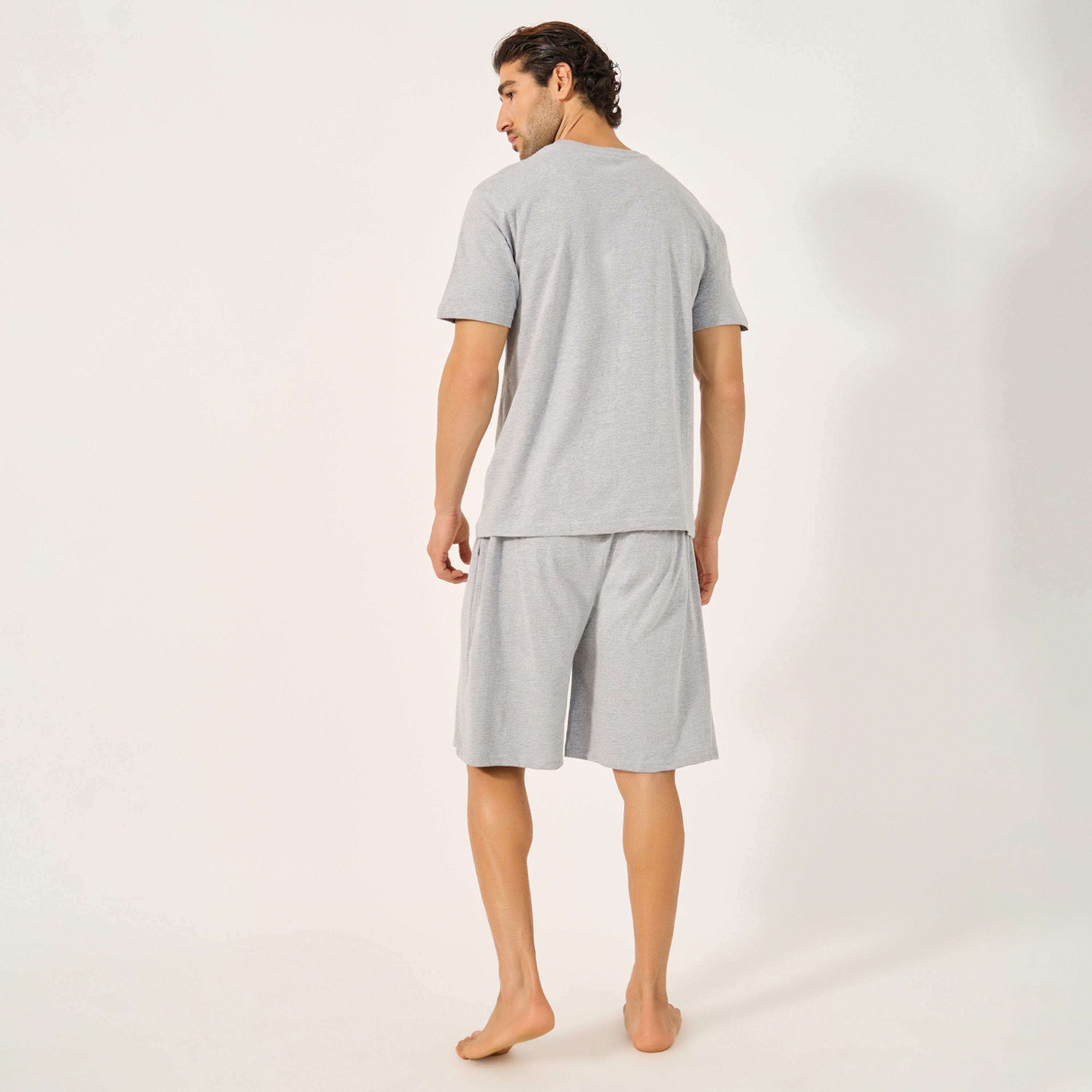 Styli Unwind Graphic Print Round Neck T-Shirt And Short Pyjama Set-men-clothing-nightwear-sets-image-5