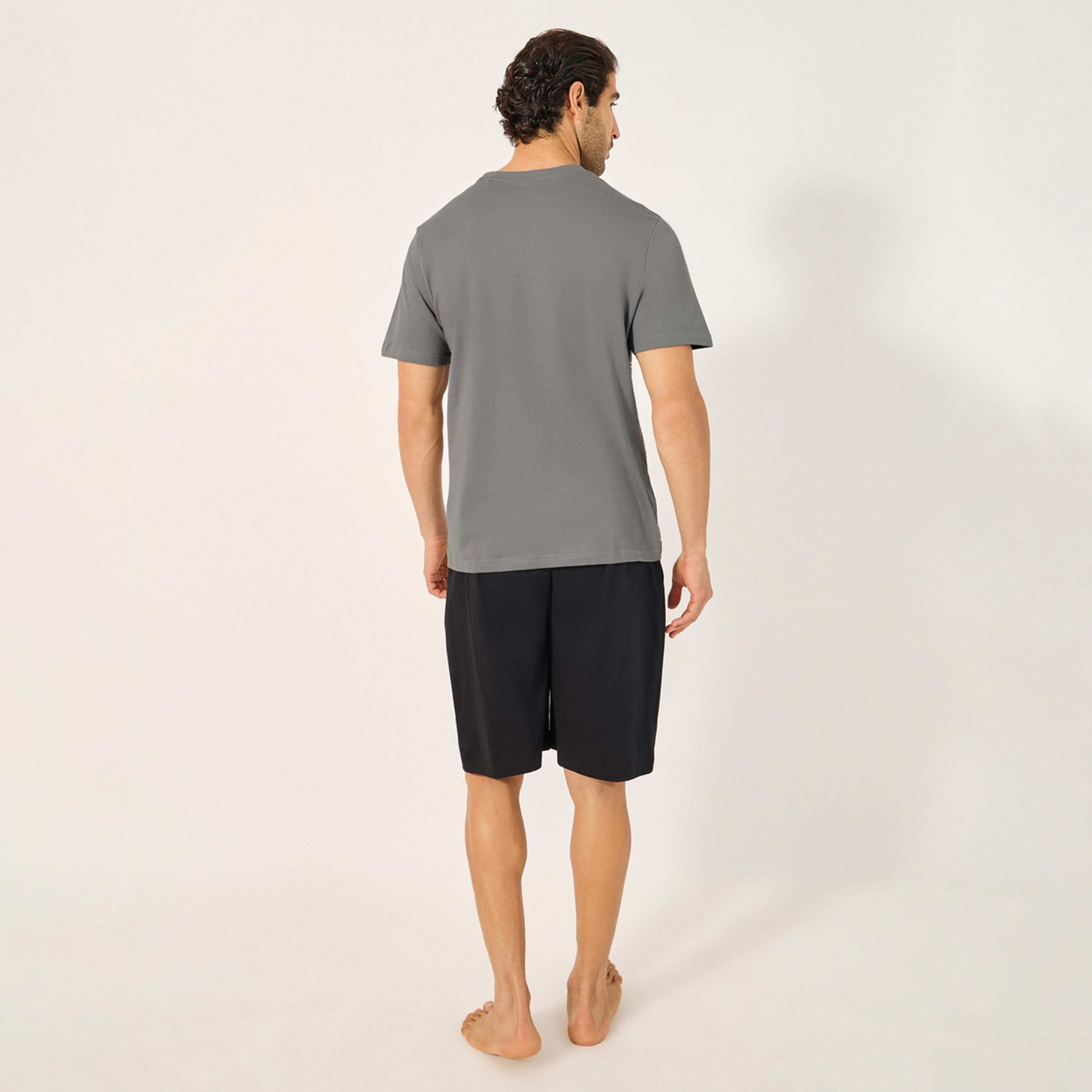 Styli Unwind Slogan Printed Round Neck T-Shirt And Short Pyjama Set-men-clothing-nightwear-sets-image-5