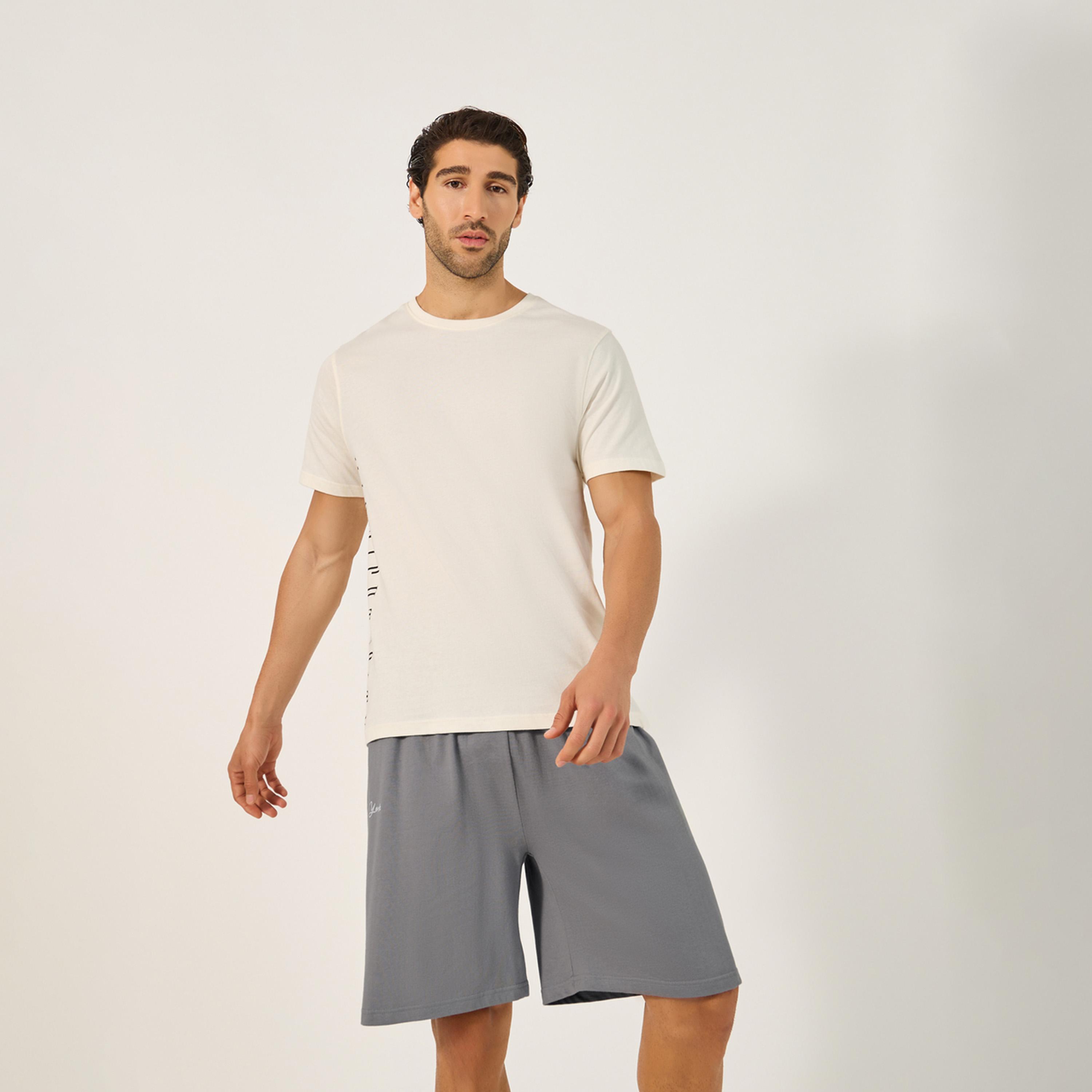 Styli Unwind Slogan Printed Round Neck T-Shirt And Short Pyjama Set-men-clothing-nightwear-sets-image-3