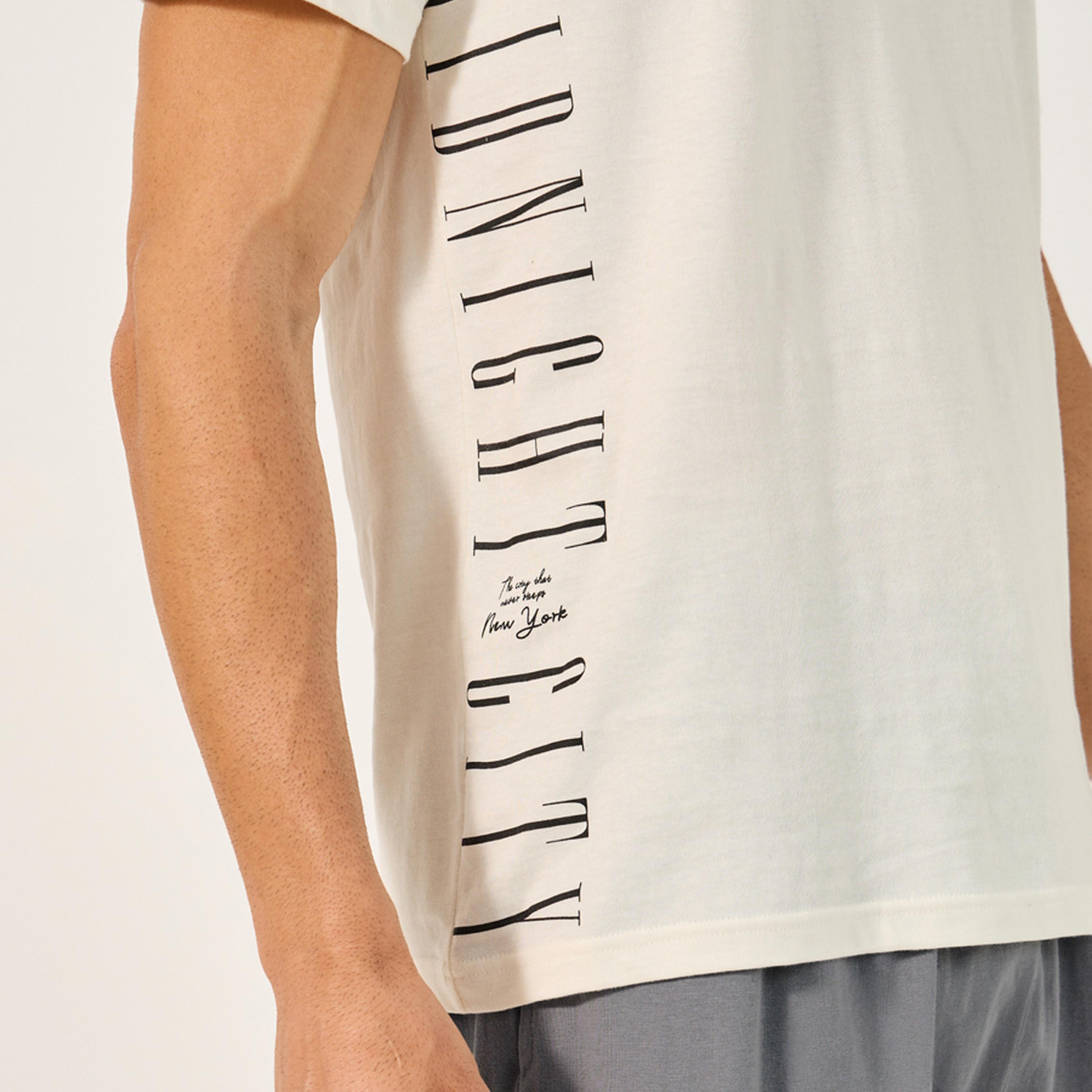 Styli Unwind Slogan Printed Round Neck T-Shirt And Short Pyjama Set-men-clothing-nightwear-sets-image-4