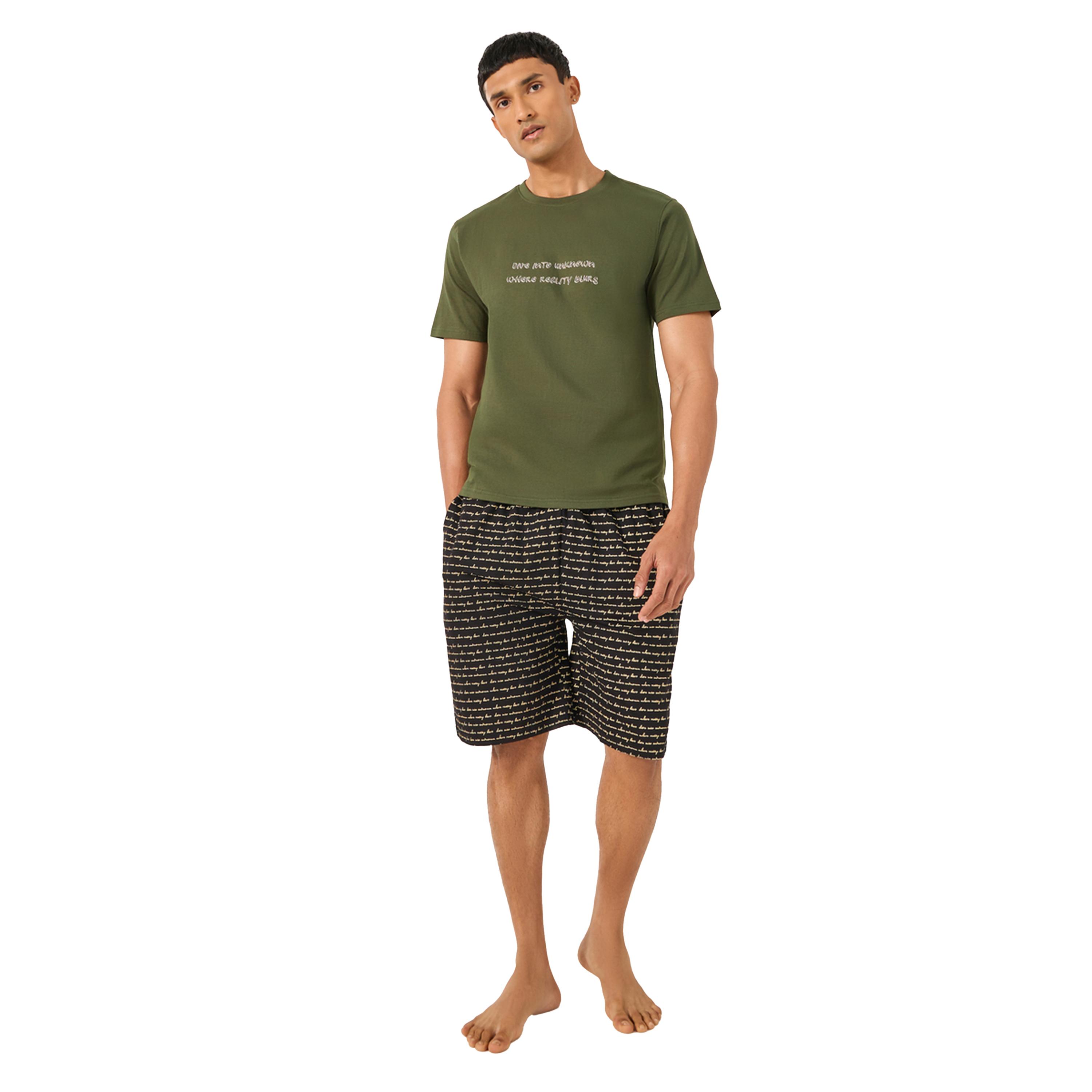 Styli Slogan Print Regular Fit T-Shirt and Short Pyjama Set-men-clothing-nightwear-sets-image-1