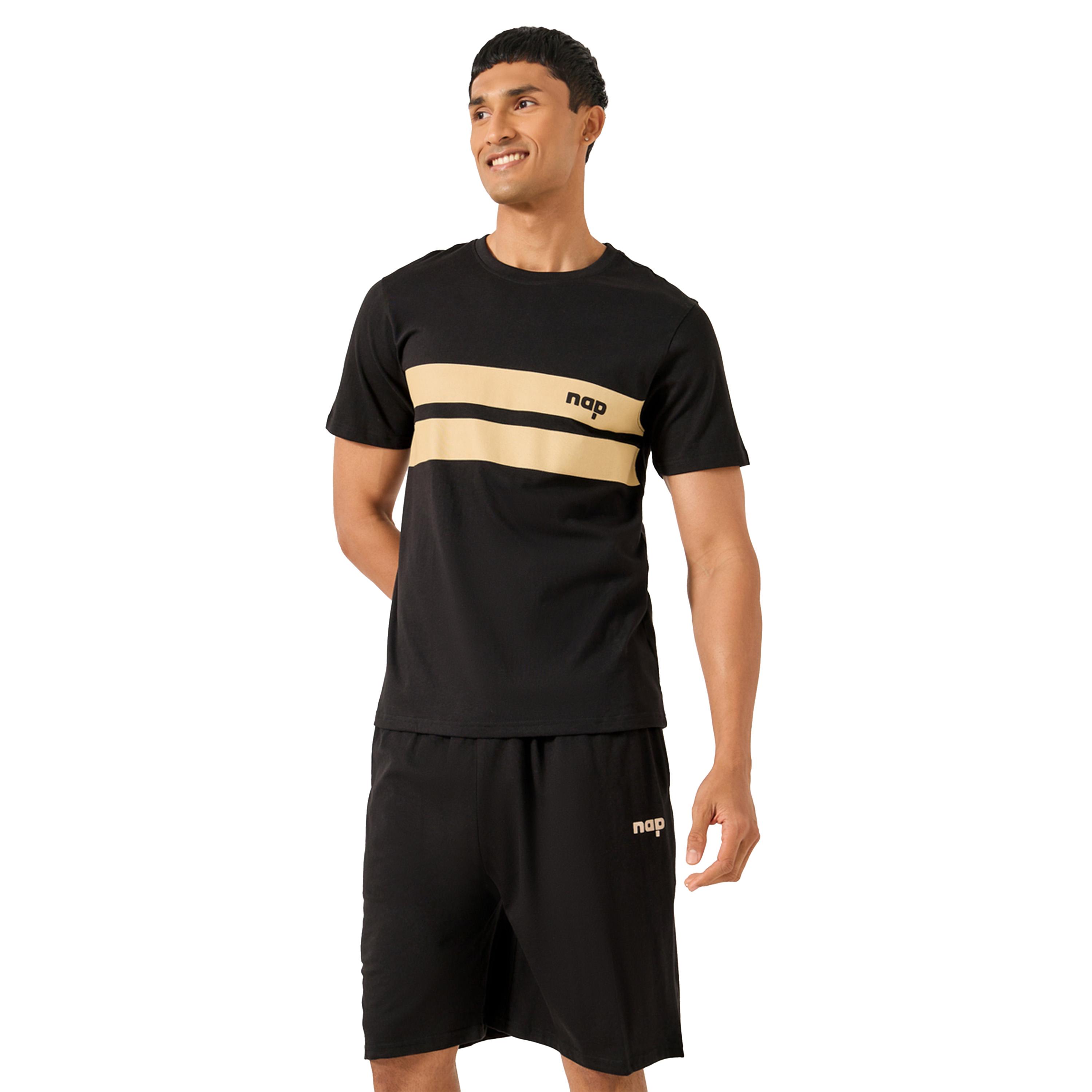 ستايلي -  طقم تي شيرت مخطط بقصّة عادية وبيجاما قصيرة-men-clothing-nightwear-sets-image-2