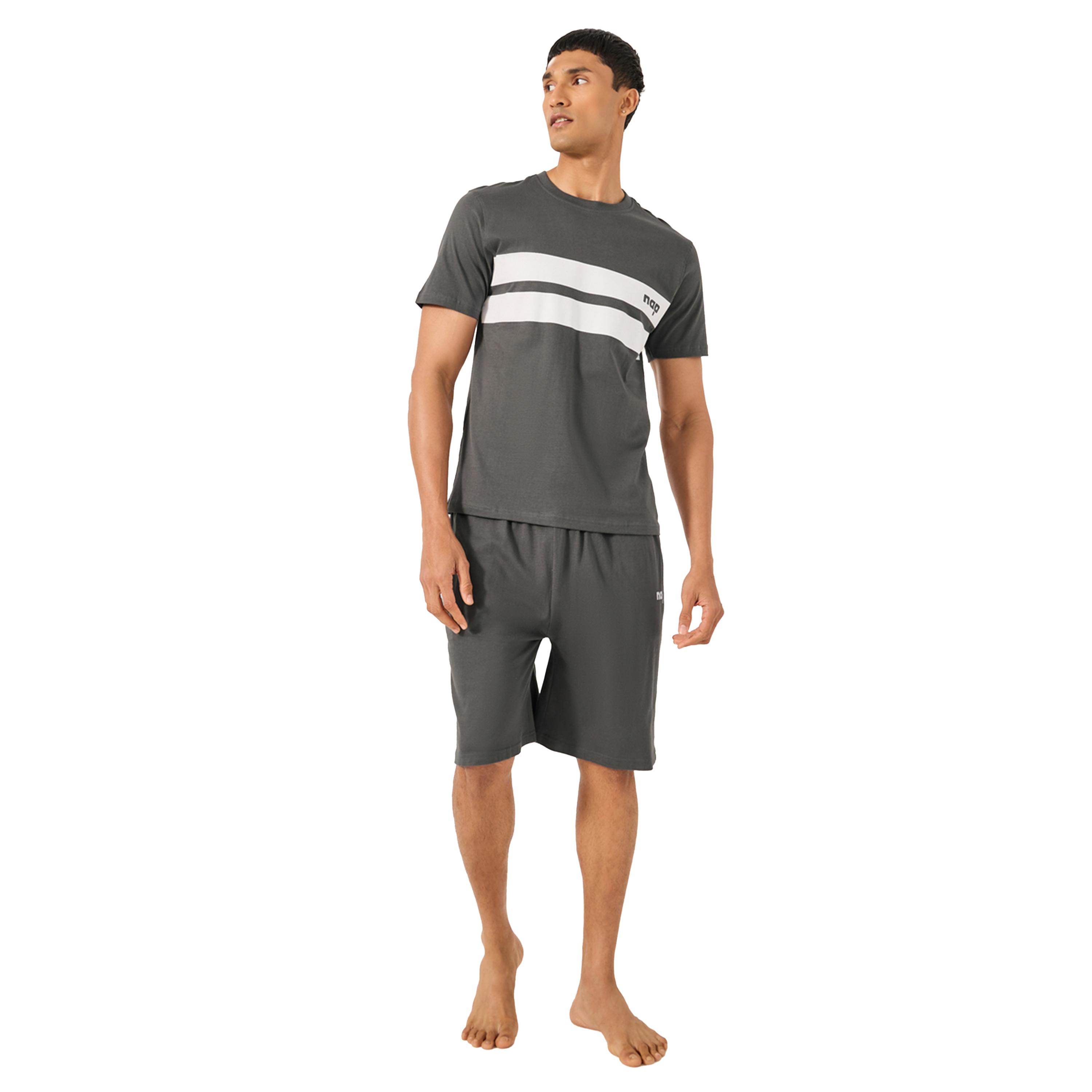 Styli Striped T-Shirt and Shorts Set with Contrast Waistband-men-clothing-nightwear-sets-image-1